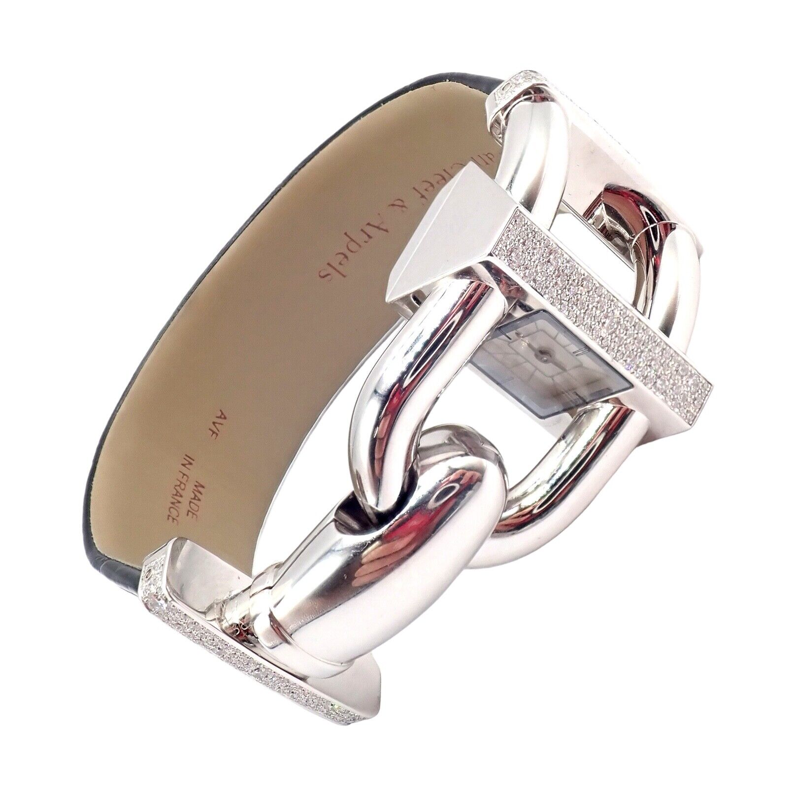 Authentic Van Cleef & Arpels 18K White Gold Diamond Cadenas Alligator Watch - Luxury Women's Dress Watch for Special Occasions & Evening Events