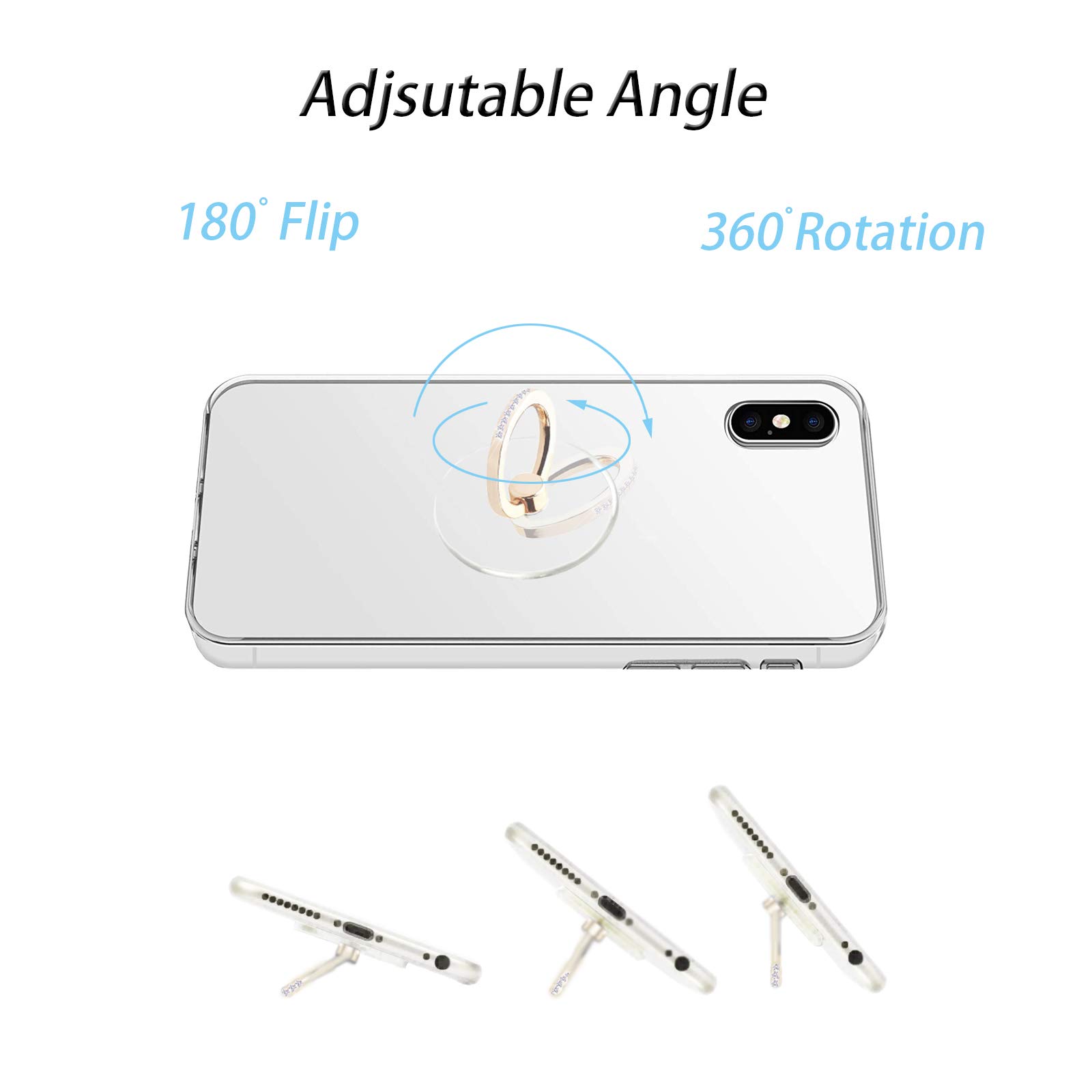 Clear Transparent Phone Ring Holder for Apple iPhone & Samsung Galaxy - Finger Grip Stand for Smartphones & Tablets (Crystal Heart Gold) | Perfect for Hands-Free Viewing, Secure Grip & Easy Carrying