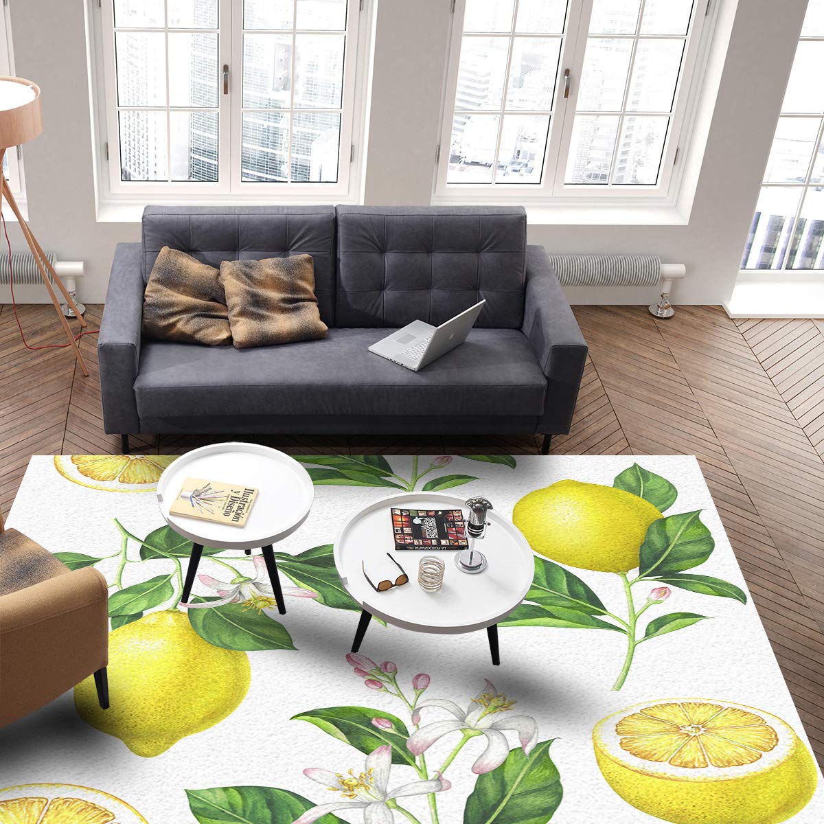 Nature Large Area Rugs 3' x 5' - Soft Throw Carpet Floor Cover for Nursery & Kids Room | Exotic Lemon Tree Branches Design Modern Kitchen Mat - Perfect for Living Room, Bedroom & Kitchen Decor