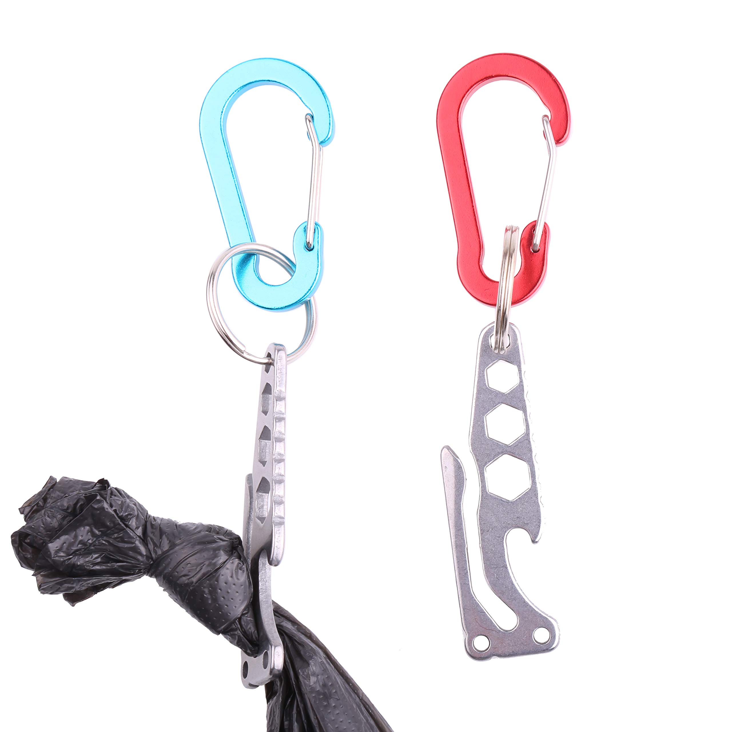 2 Pack Stainless Steel Dog Poop Bag Holder - Hands-Free Leash Waste Carrier with Secure Knot for Walking, Hiking & Outdoor Pet Cleanup