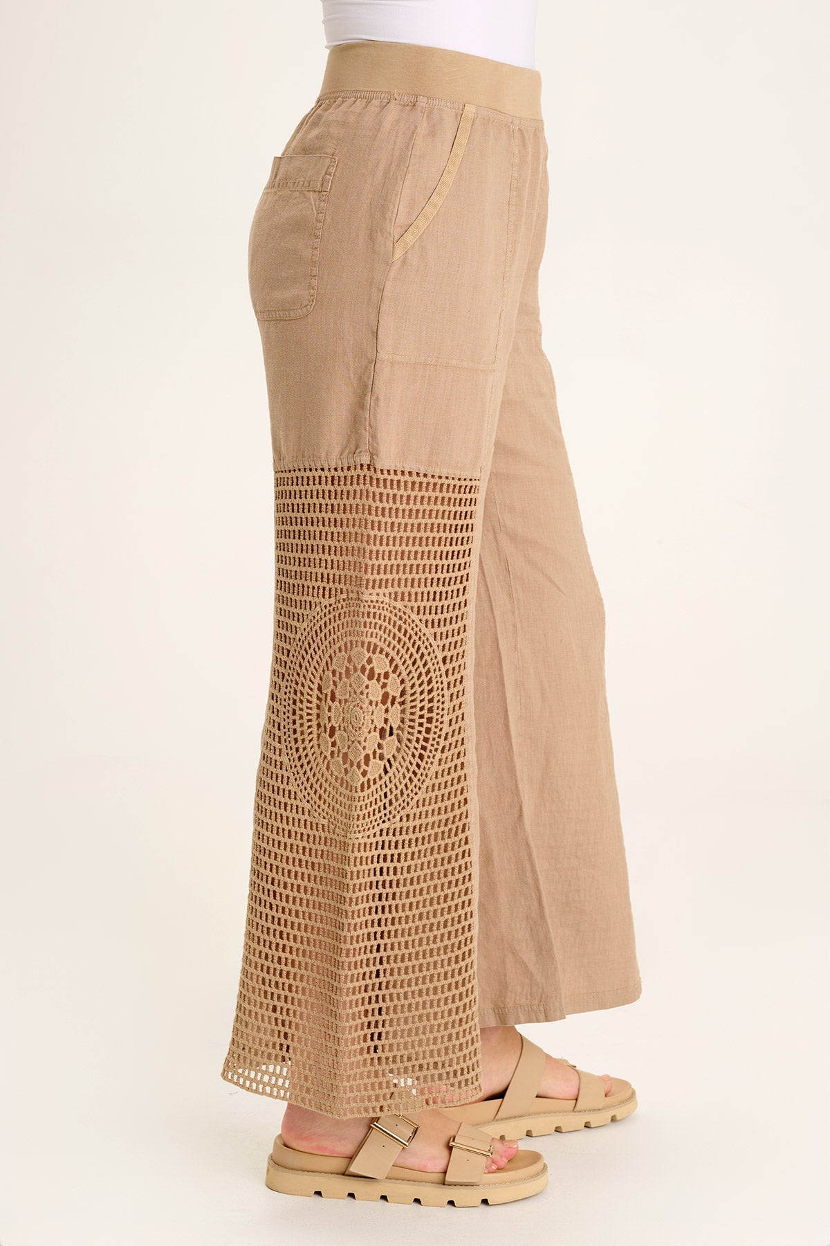 Trendy Tangent Linen Crochet Wide Leg Pants for Women - Boho Chic Summer Beachwear & Casual Lounge Pants