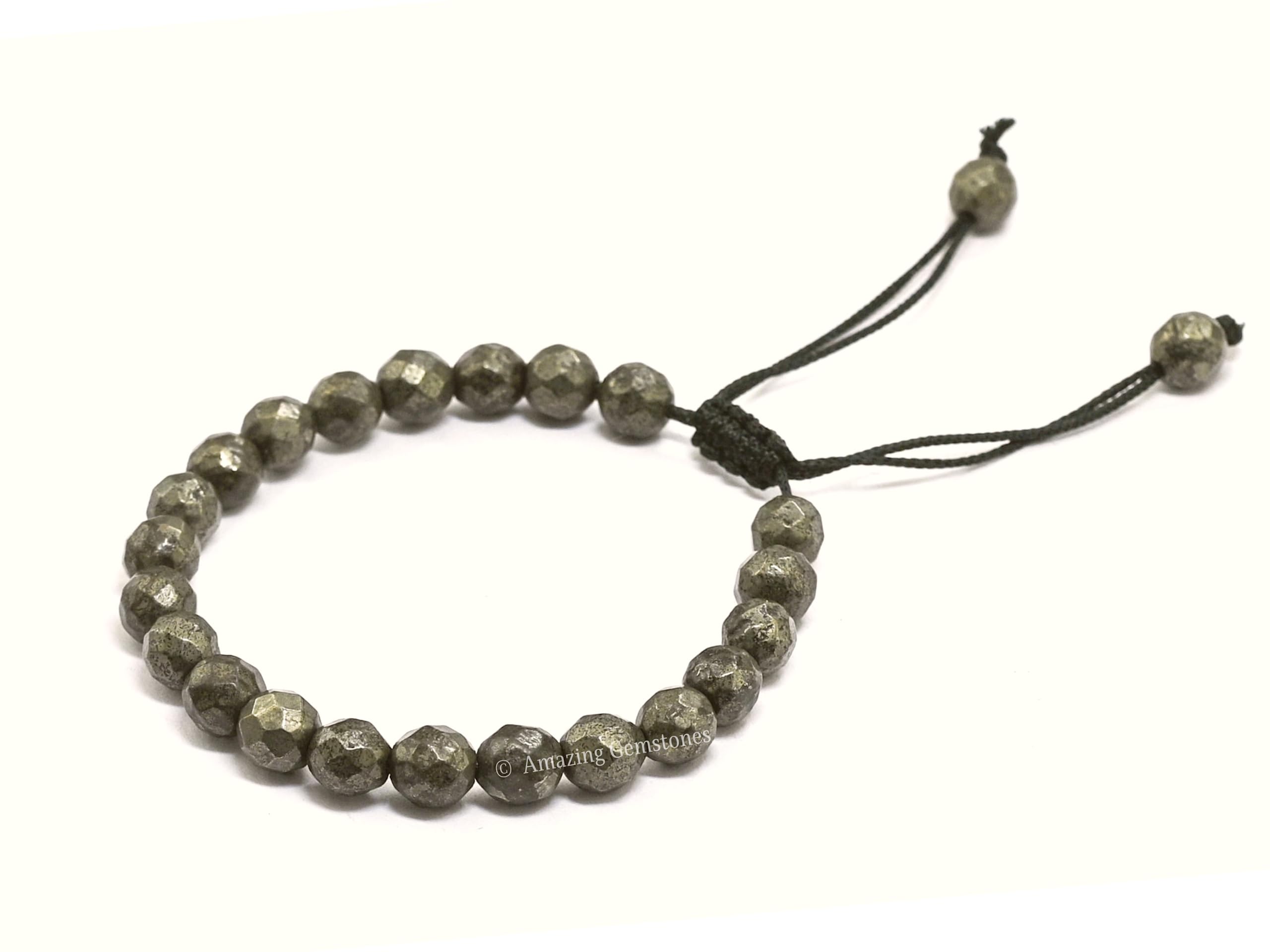 Pyrite Healing Bracelet for Women & Men - Adjustable Chakra Protection Crystal Beaded Bracelet with Faceted Stones - Spiritual Meditation Jewelry Gift for Christmas, Yoga, Energy Healing & Daily Wear