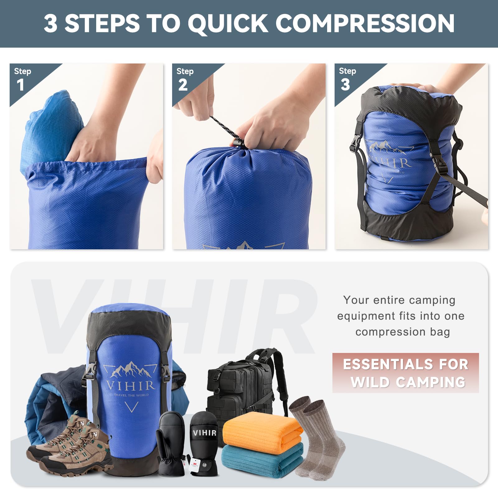 Waterproof Compression Sack - Ultralight 12L/17L/21L Space Saving Sleeping Bag Storage for Hiking, Camping & Travel | Perfect for Backpacking Gear Organization & Outdoor Adventures