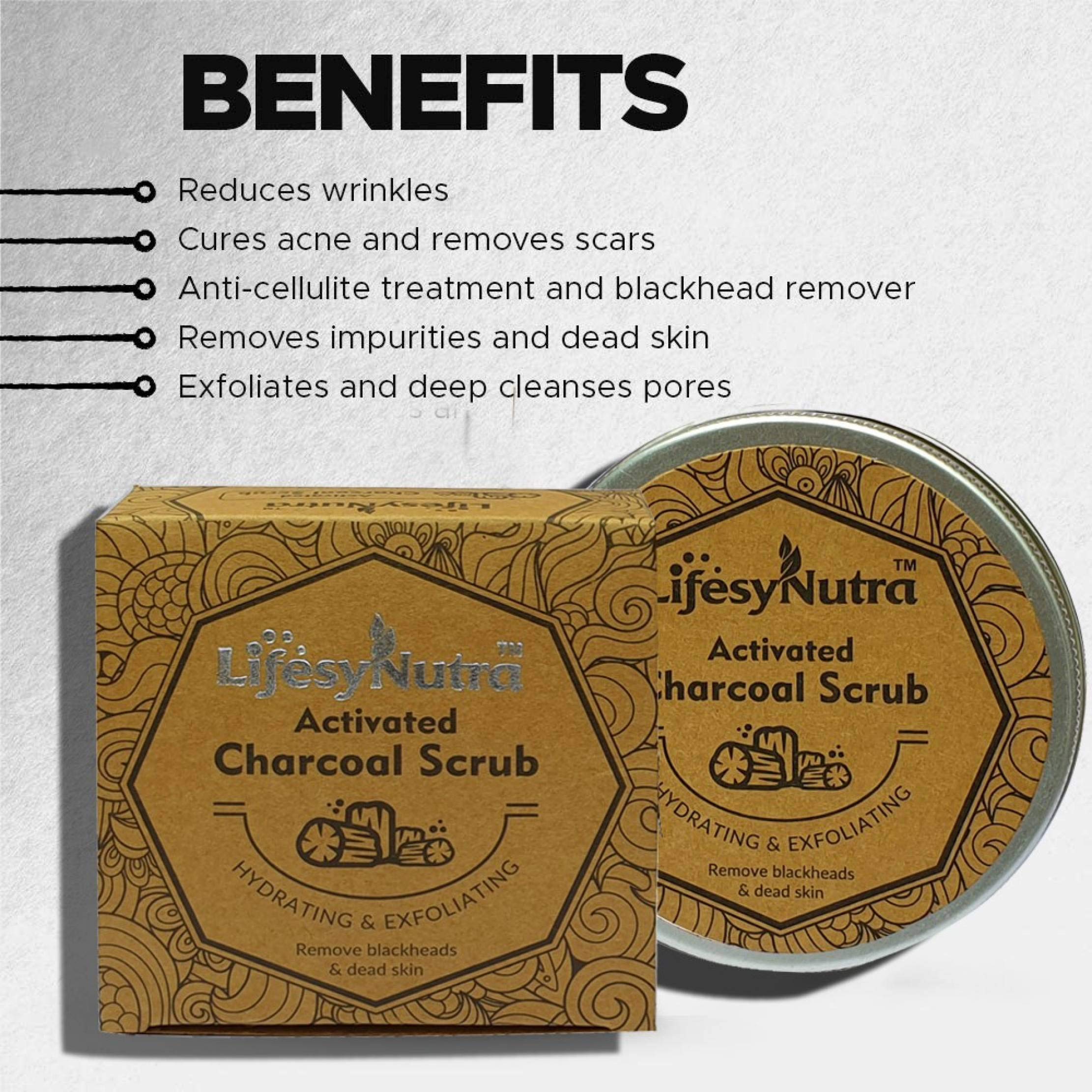 LifesyNutra Activated Charcoal Face Scrub - Deep Cleansing & Hydrating Exfoliator for Blackhead Removal & Dead Skin - 150g - Perfect for Daily Skincare Routine & Acne-Prone Skin
