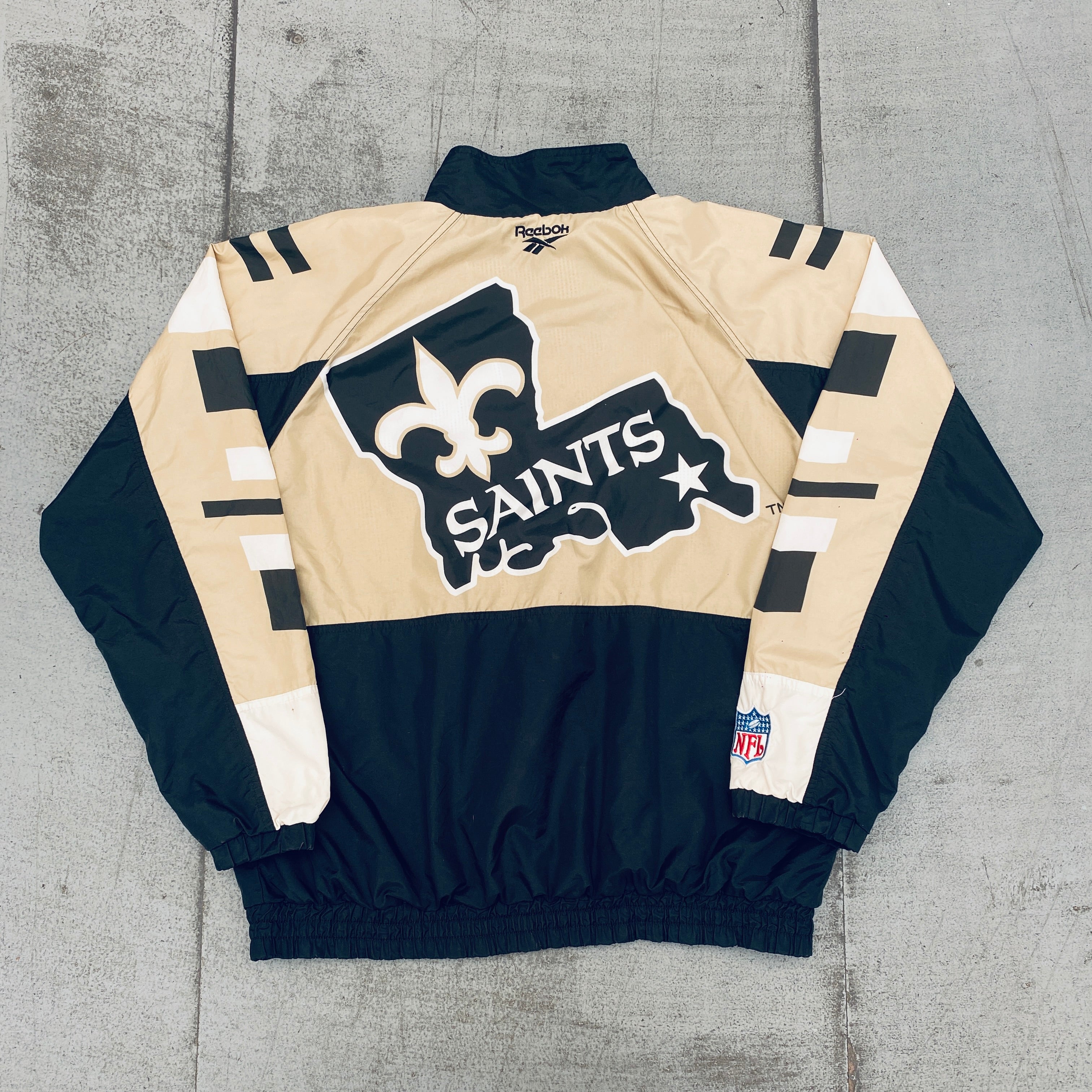 1990s Reebok Proline New Orleans Saints Full-Zip Windbreaker Jacket - XL Size | Vintage NFL Football Fan Gear for Game Day & Retro Style