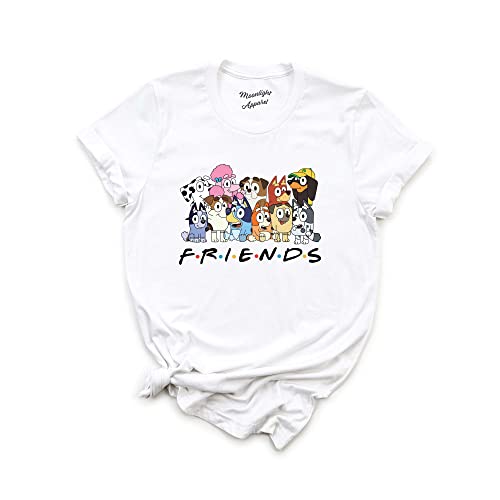 Bluey Friends T-Shirt for Boys, Girls, Men & Women - Disney Kids Cartoon Character Tee - Perfect for Family Outings, Birthday Gifts & Playdates