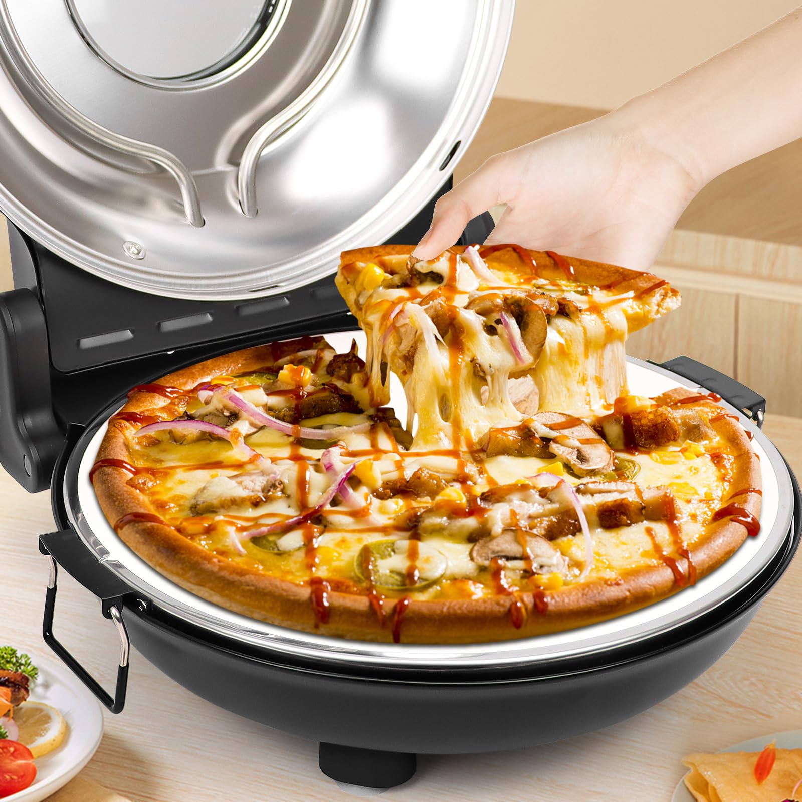 Upgraded 12 Inch Countertop Pizza Oven for Indoor & Outdoor Use - Portable Pizza Maker with Viewing Window, Adjustable Temperature (Up to 800°F) - Perfect for Home, Parties, Camping & Backyard Cooking