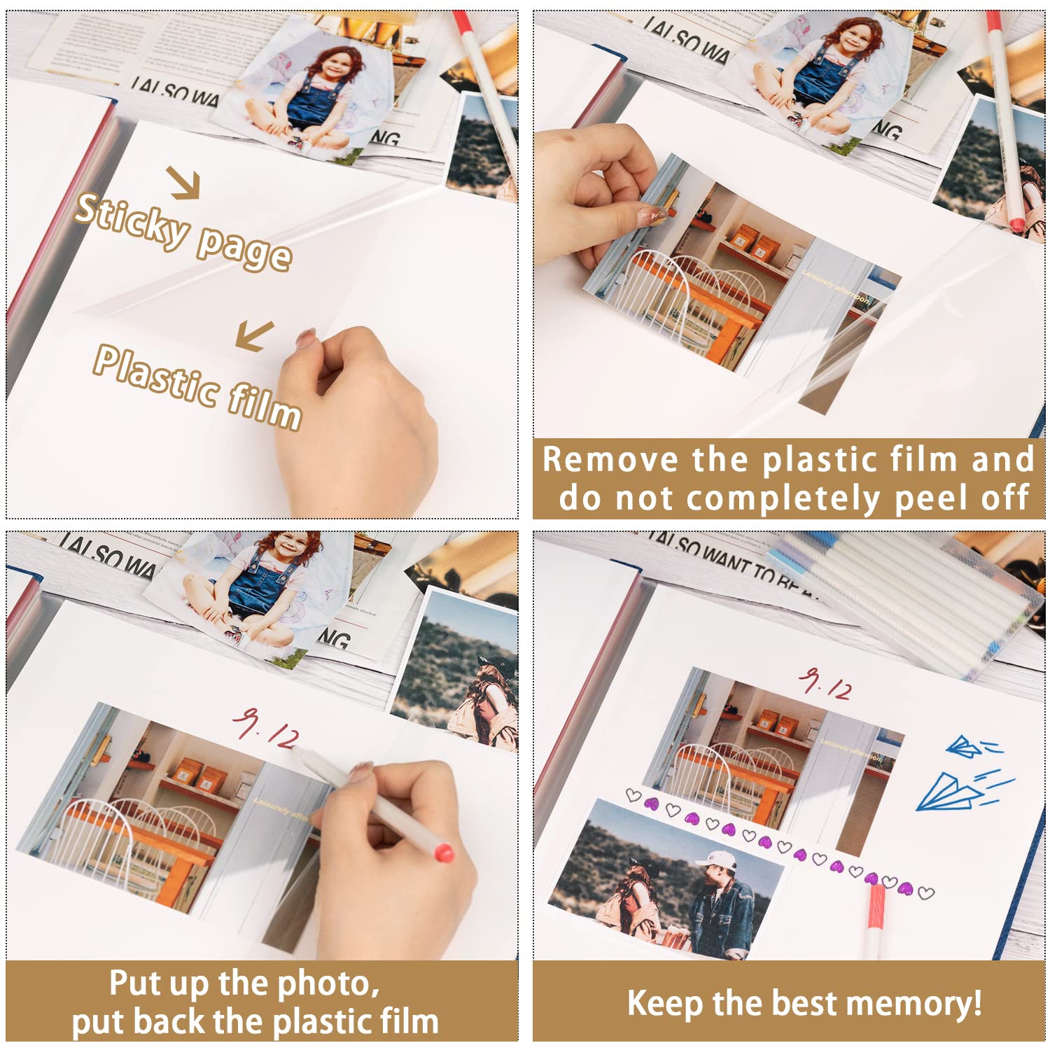 Magnetic Scrapbook Photo Album DIY - 60 Blank Self-Adhesive Pages (13x12.6 Inch) Dark Green Linen Cover - Holds 4x6, 8x10 & 10x12 Photos - Includes 10 Metallic Pens - Perfect for Family Memories, Wedding Albums & Creative Scrapbooking Projects
