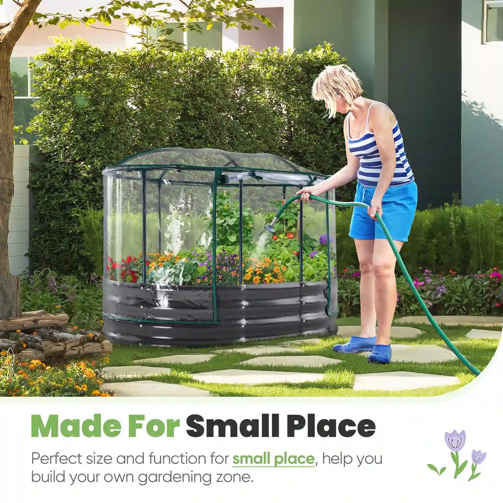 4' x 3' x 1' Galvanized Steel Oval Raised Garden Bed with Cover - Perfect for Vegetables, Flowers & Herbs in Backyard, Patio or Balcony Gardening
