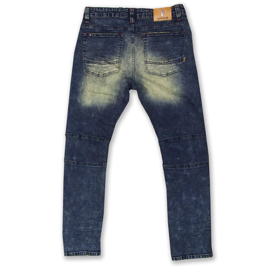 Makobi M1768 MAKOBI MALACHY Jeans for Men - Distressed Olive Green Denim Pants with Contrast Underlay | Casual Streetwear & Everyday Wear