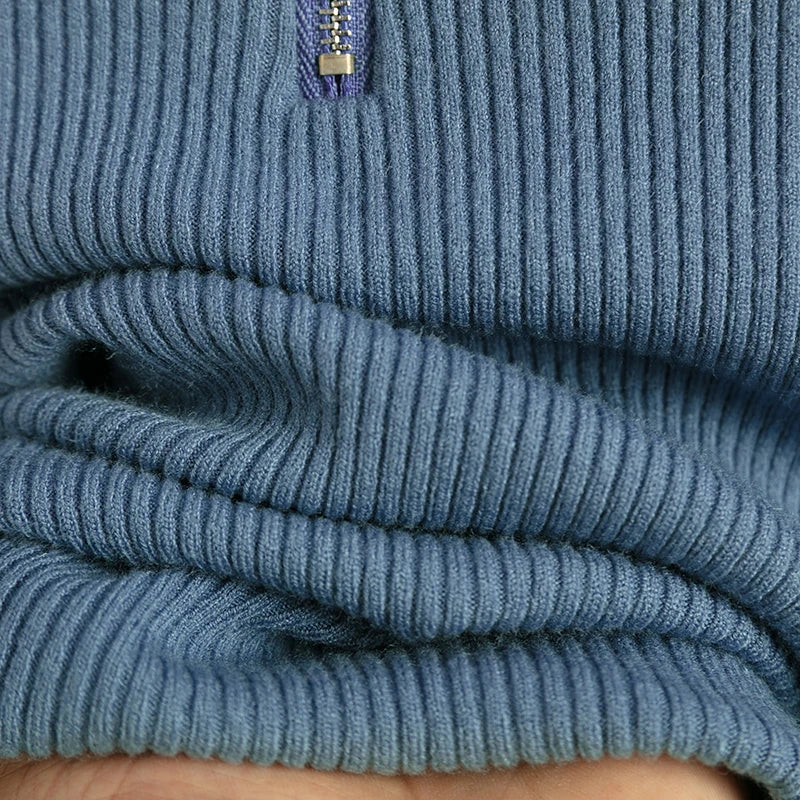 Vintage Solid Knitted Long Sleeve Zip-Up Half Turtleneck Sweater for Women - Cozy Winter Pullover for Casual Outfits & Office Wear