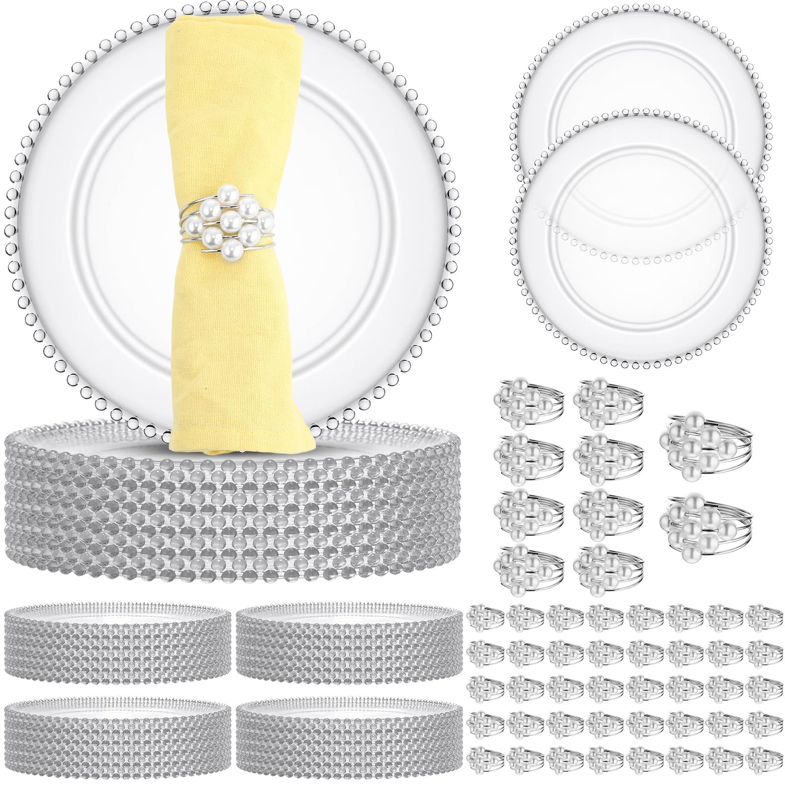 100 Pcs Clear Plastic Charger Plates Set - 50 Beaded 13