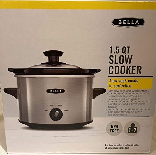 BELLA 1.5 Quart Slow Cooker Crock Pot - Stainless Steel Small Crockpot for Soups, Stews & Dips - Perfect for Dorm Rooms, Office Lunches & Family Meals (Model WJ-1500)