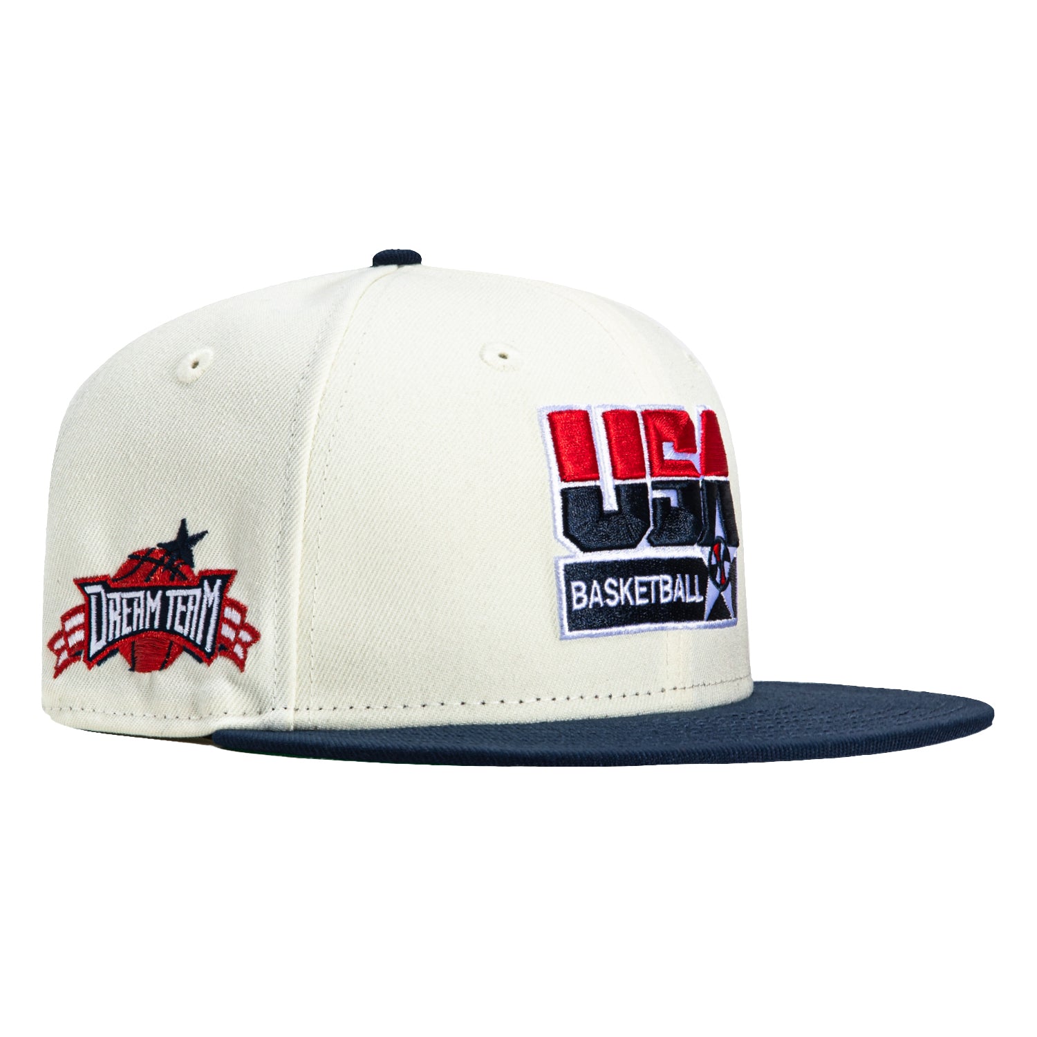 New Era 59Fifty USA Basketball Dream Team Patch Snapback Hat - White & Navy Blue Adjustable Cap for Men & Women - Perfect for Sports Fans, Streetwear Fashion & Casual Outfits
