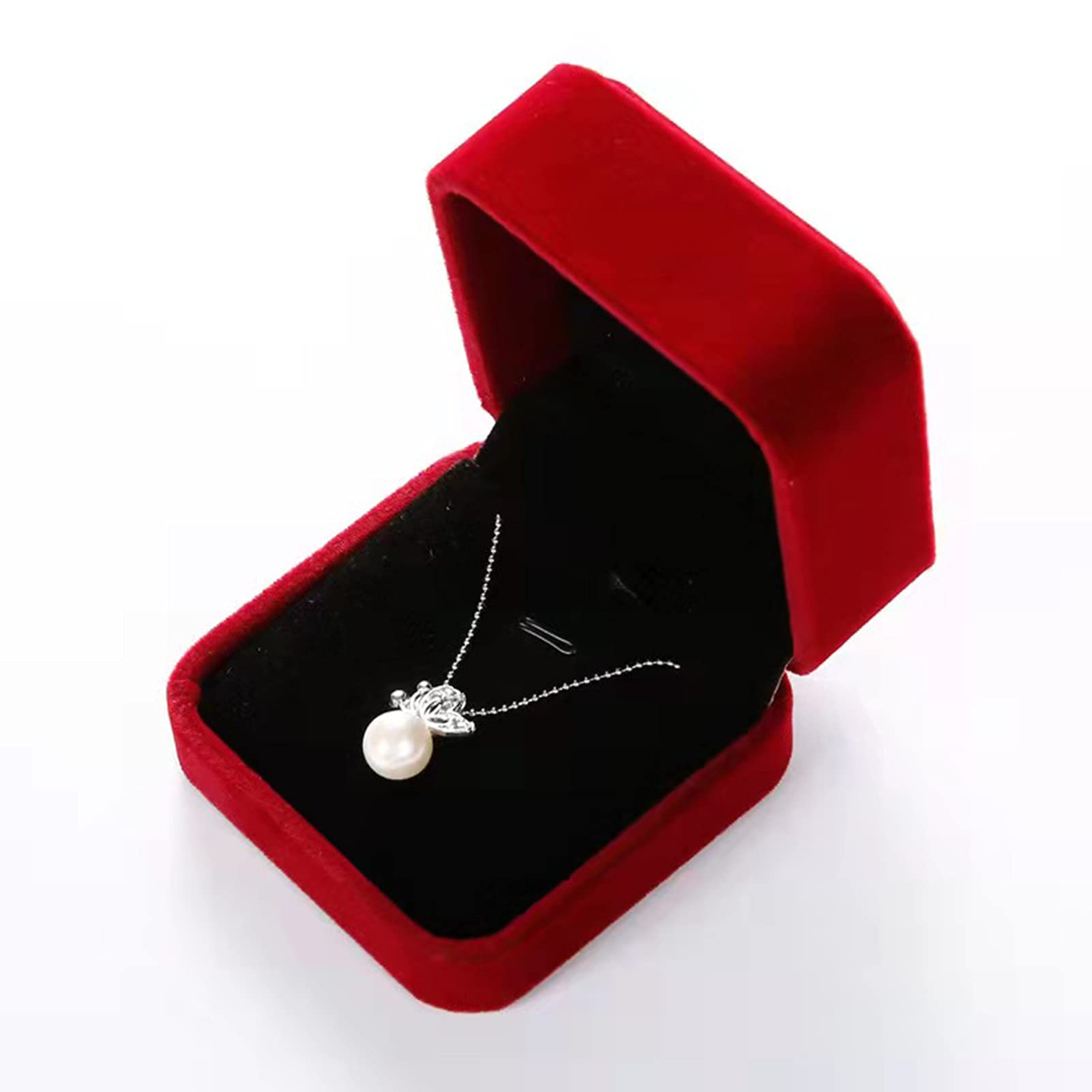 Velvet Jewelry Storage Box for Necklaces & Pendants - Elegant Red Gift Case for Anniversary, Christmas & Special Occasions | Perfect Jewelry Display & Organizer for Home, Travel & Retail Showcase