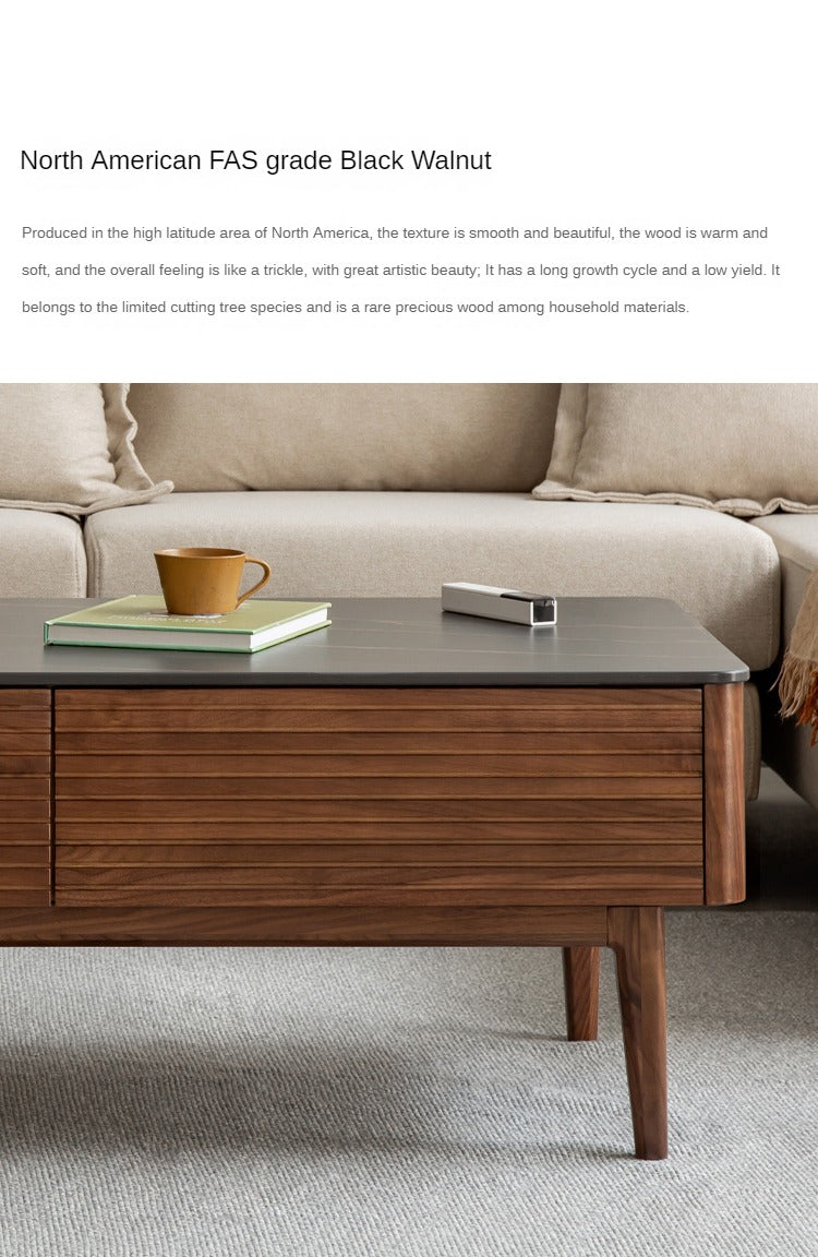 Solid Black Walnut Wood Coffee Table with Natural Slate Top - Perfect for Living Room, Lounge & Modern Home Decor