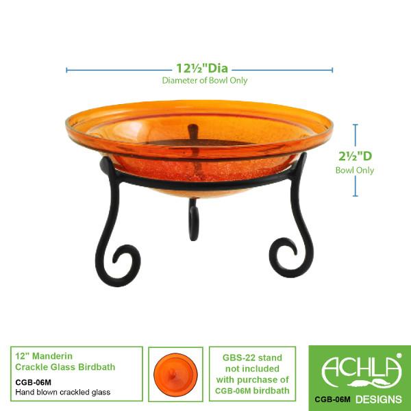 Handmade Mandarin Crackle Glass Birdbath Bowl - Outdoor Garden Decoration for Birds & Wildlife - Perfect for Patio, Yard & Backyard Bird Watching