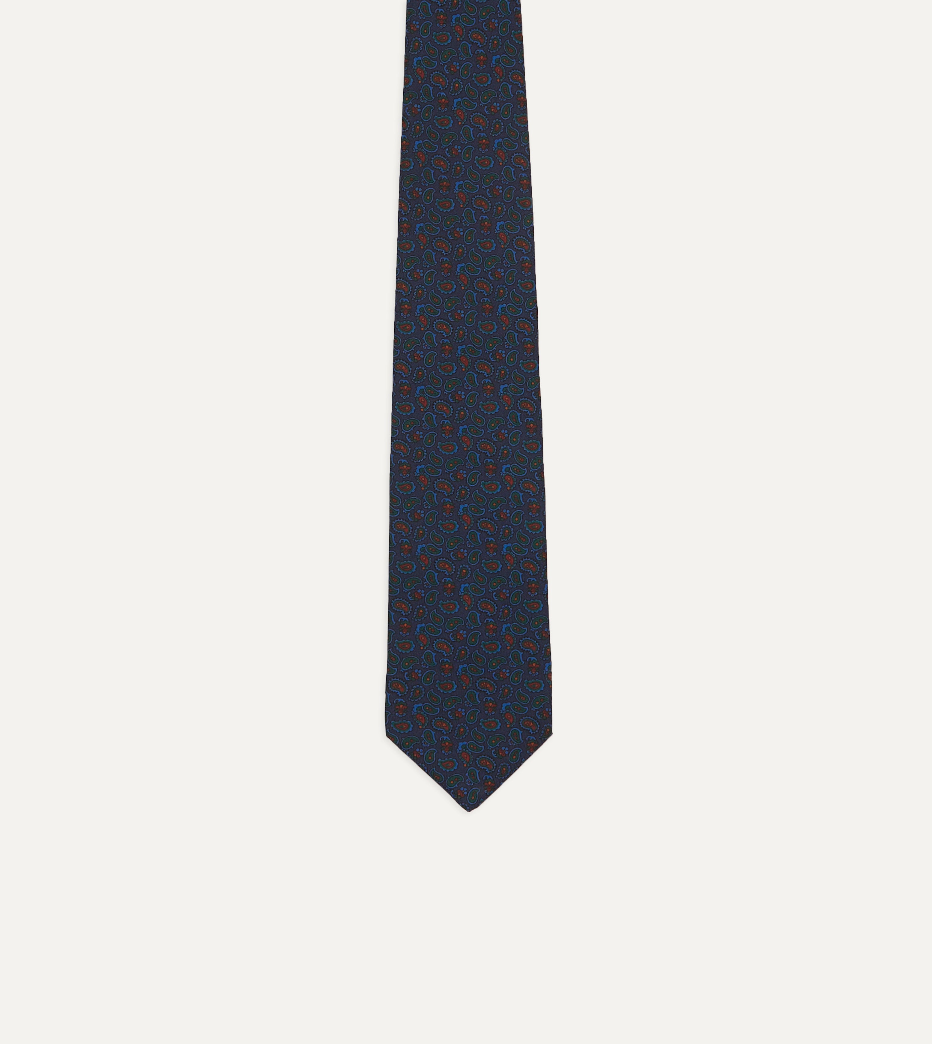 Navy and Red Paisley Print Silk Twill Self-Tipped Necktie - Elegant Formal Tie for Business, Weddings & Special Occasions