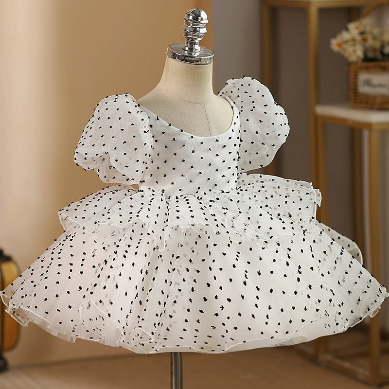 Elegant Baby Polka Dot Pageant Dresses | Toddler Puffy Sleeve Flower Girl Dresses for Weddings & Special Occasions