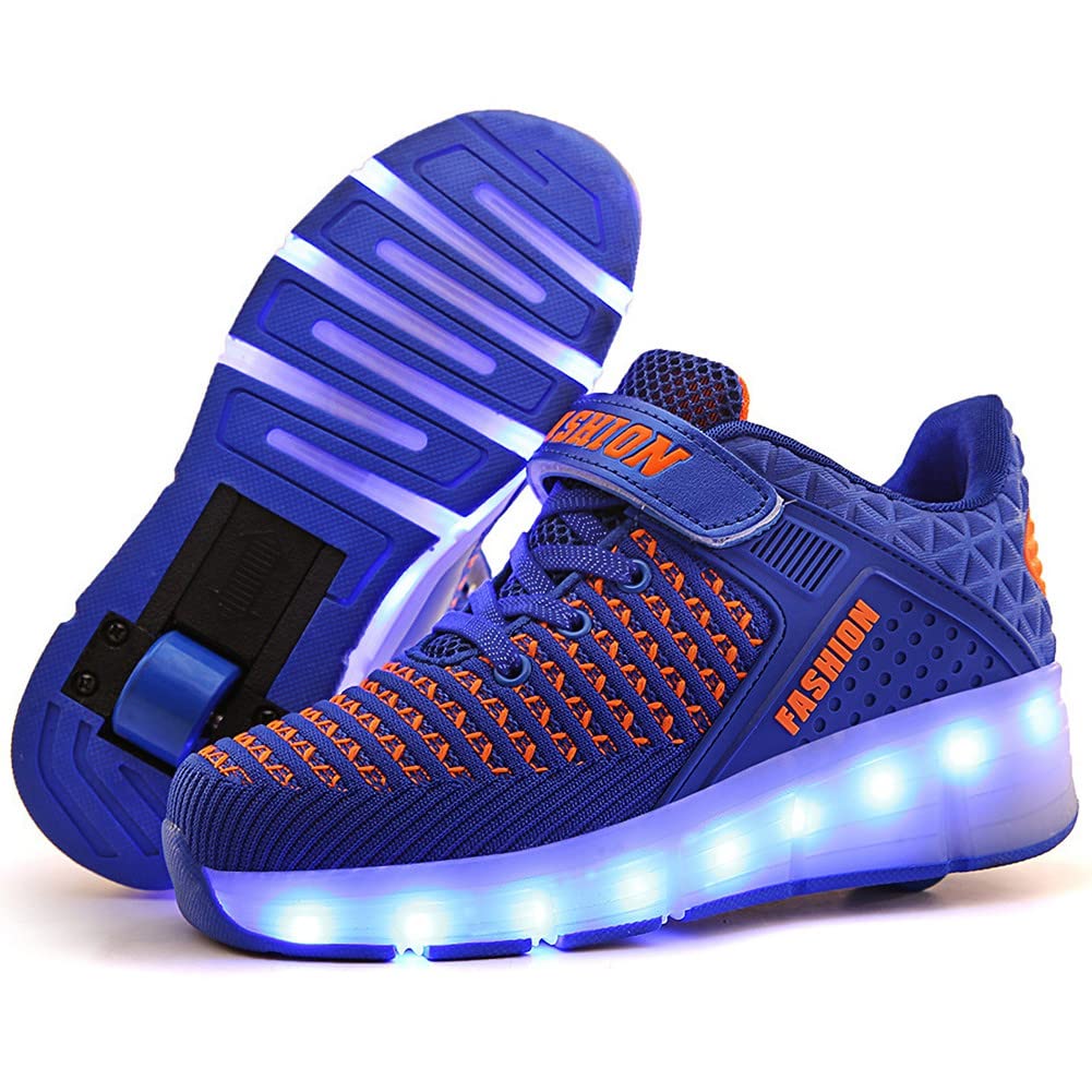 Qneic USB Rechargeable LED Light Up Roller Shoes for Boys & Girls - Kids Adjustable Roller Sneakers with Glowing Wheels | Perfect for Outdoor Play, Birthday Gifts & Skate Fun