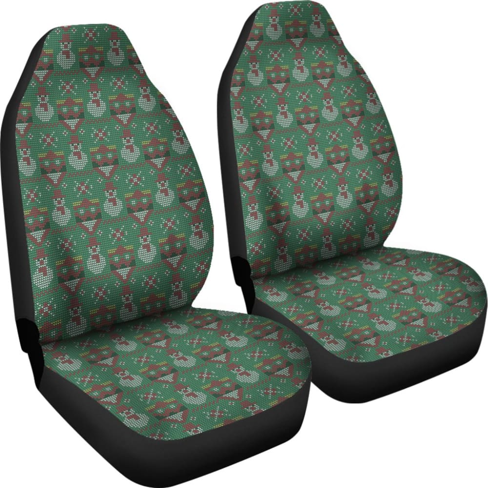 Premium Green Ugly Christmas Snowman Pattern Car Seat Covers - Festive Holiday Car Accessories for Winter & Christmas Decorations - Perfect for Cars, SUVs & Trucks