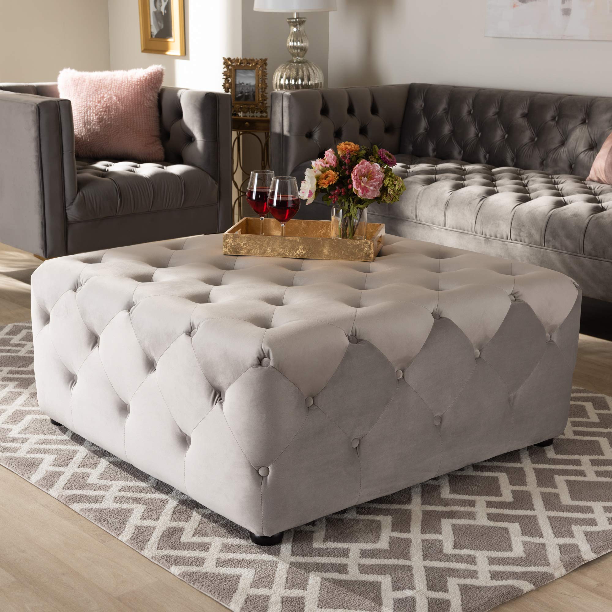 Baxton Studio Modern Slate Gray Ottoman - Versatile Footrest, Extra Seating & Storage for Living Room, Bedroom, or Office