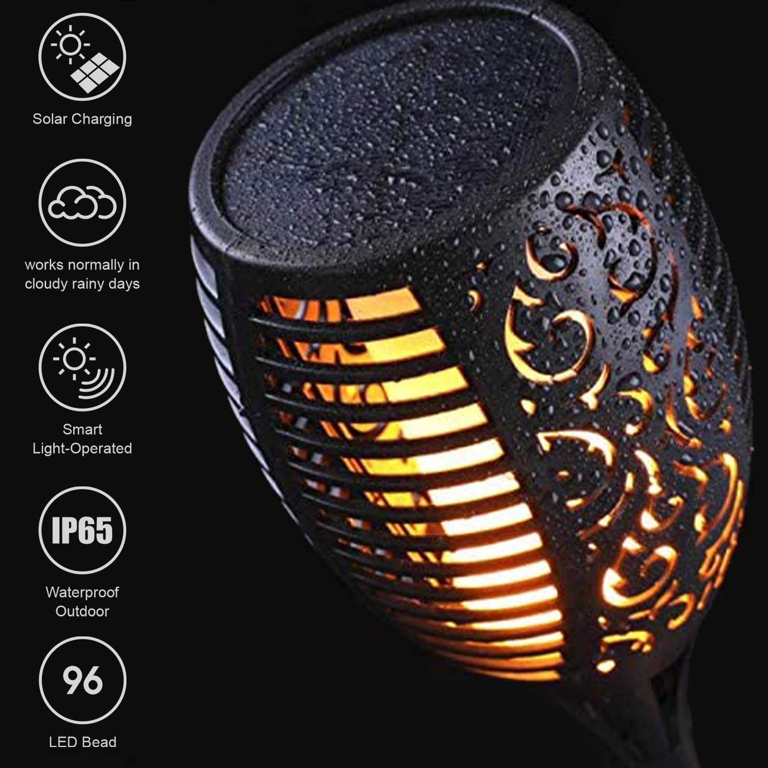 Upgraded WBM Smart Solar Lights - 96 LED Waterproof Flickering Flame Lights with Auto On/Off, Dusk to Dawn Security Lighting for Patio, Driveway, Garden & Walkway - Pack of 8