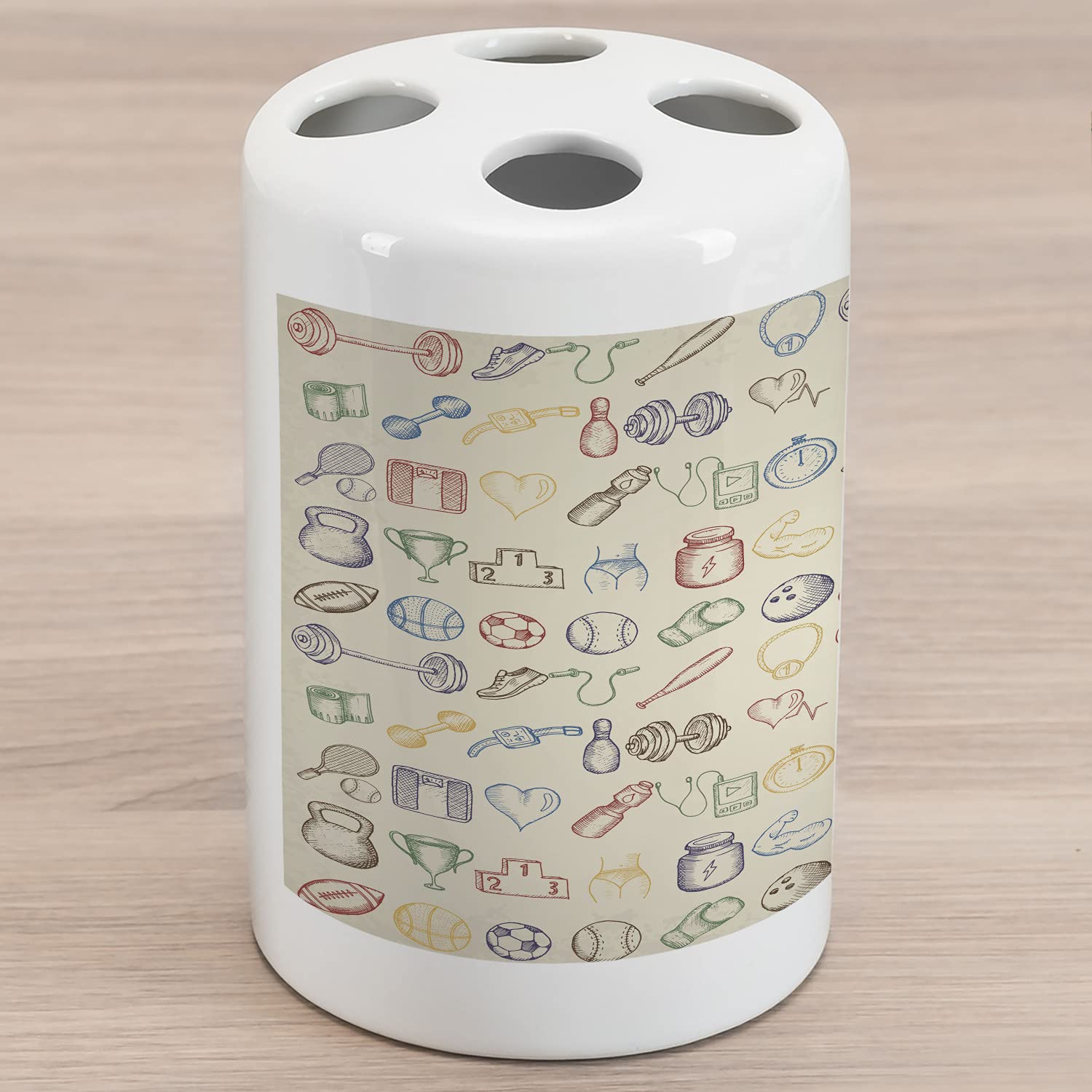 Ambesonne Sports Themed Ceramic Toothbrush Holder - Fitness & Gym Decor for Bathroom Countertop - 4.5
