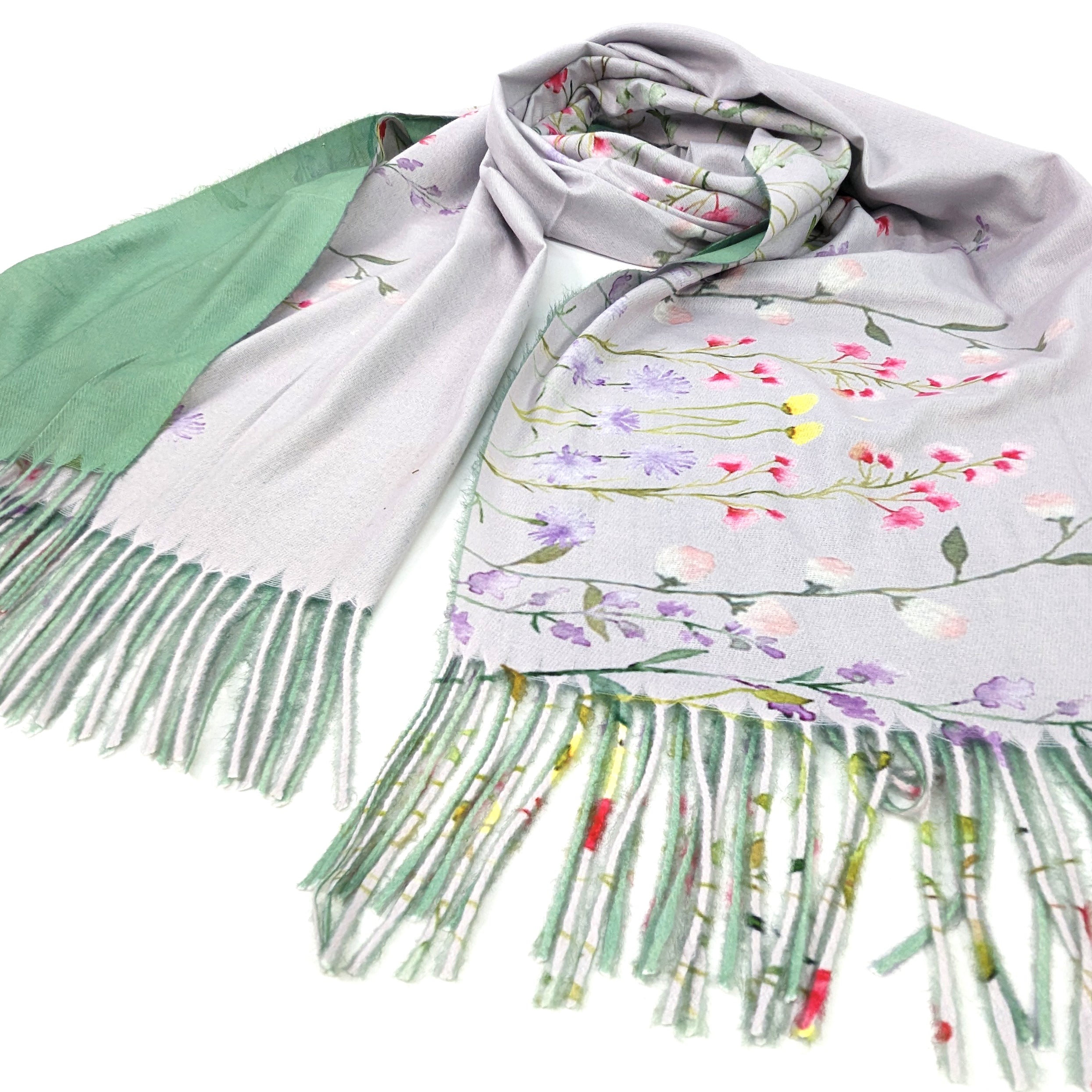 Wild Garden Border Pashmina Style Scarf (70x180cm) - Lightweight Woven Shawl for Women - Perfect for Travel, Office, and Evening Outfits