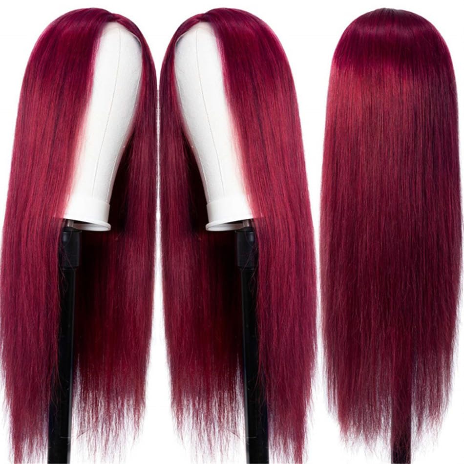99J Burgundy Lace Front Wig Human Hair 13x4 Glueless HD Transparent Red Wig - 200% Density Pre Plucked with Baby Hair for Women (26 Inch) | Perfect for Cosplay, Parties, Weddings & Daily Wear