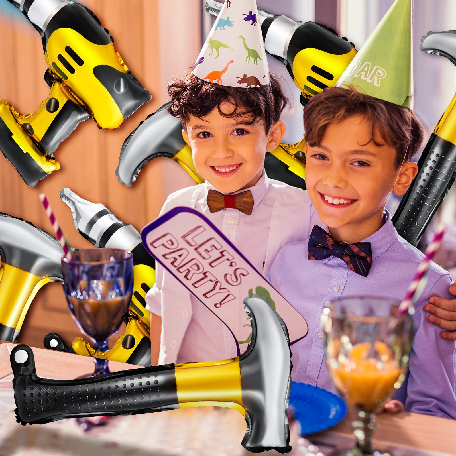 12-Piece Hammer Balloons & Drill Balloons Set - 17 Inch Inflatable Construction Party Decorations for Father's Day, Birthday, DIY Party | Fun Construction-Themed Party Supplies for Men, Husband, Boyfriend Gifts & Construction Worker Retirement Decorations