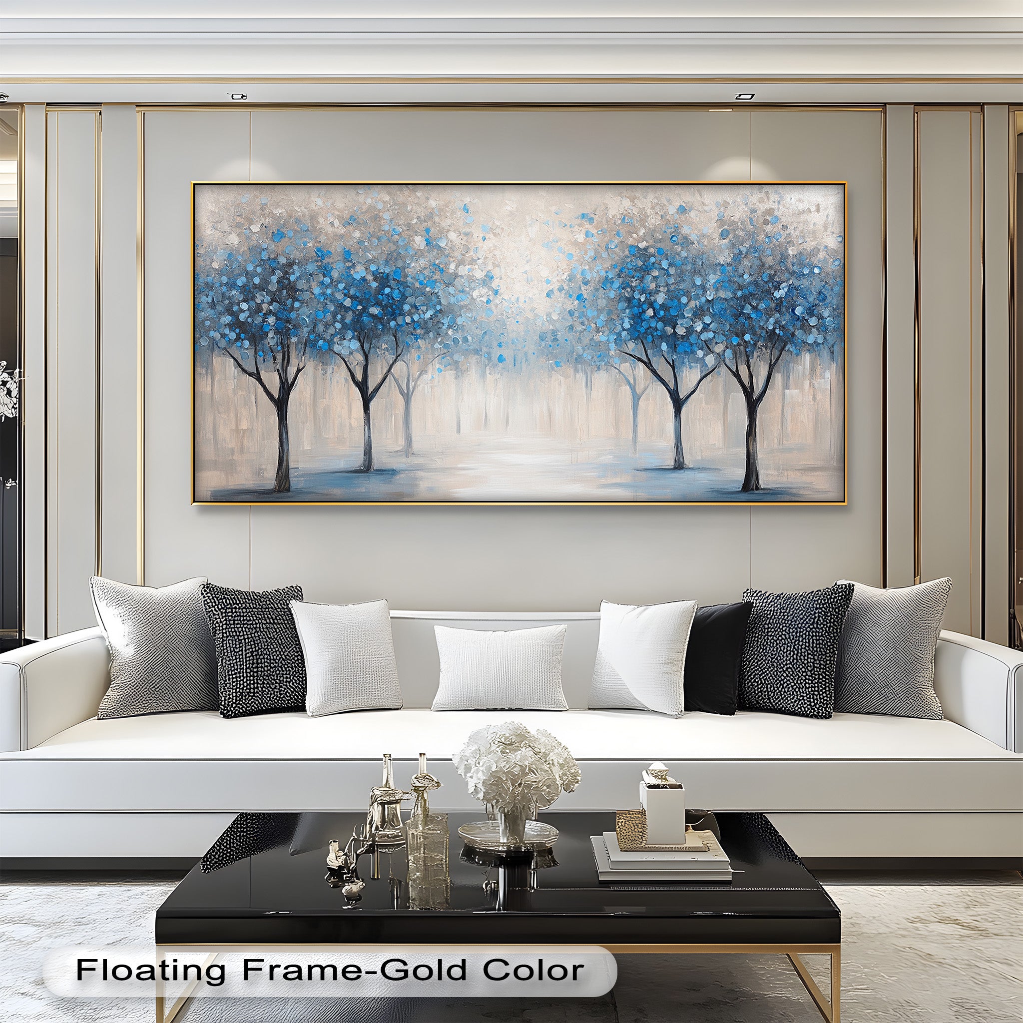 Blue Blossom Trees Wall Art - Floral Oil Painting Canvas Print for Living Room, Bedroom & Office Decor | Nature Inspired Home Decor
