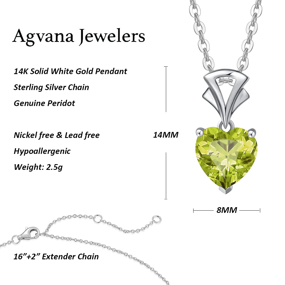 14K White Gold & Sterling Silver Heart Birthstone Pendant Necklace for Women - 8mm Gemstone Jewelry Gift for Anniversary, Birthday, Valentine's Day | Perfect for Mom, Wife, Girlfriend | Elegant Everyday Wear & Special Occasions