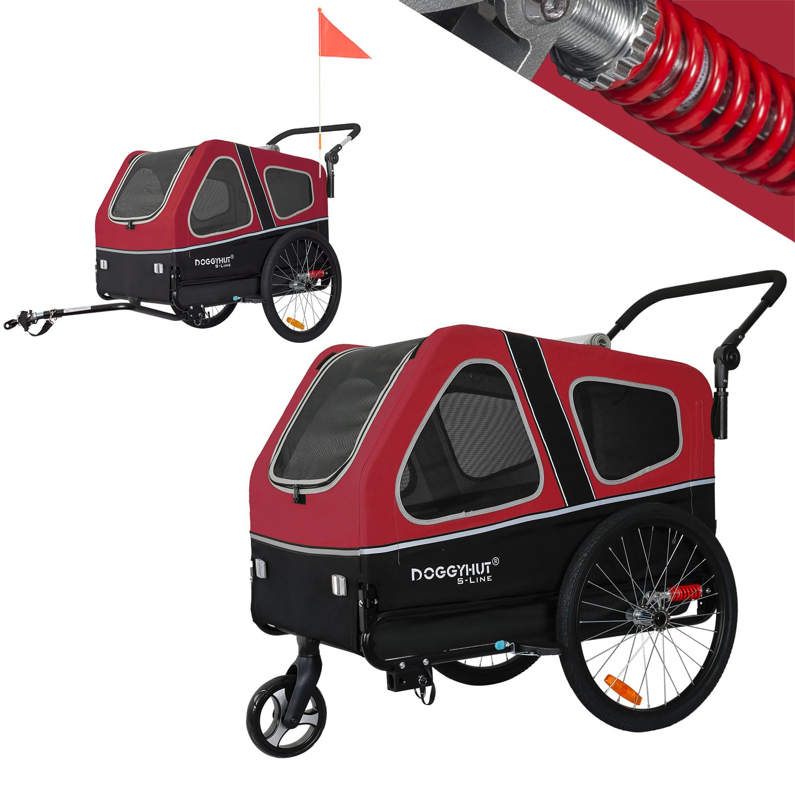 DOGGYHUT® S-Line XL Pet Bike Trailer & Stroller for Large Dogs Up to 100 lbs - Foldable Dog Cart with Suspension Wheels, Low Center Gravity & Parking Brakes - Perfect for Cycling, Jogging & Outdoor Adventures with Your Dog