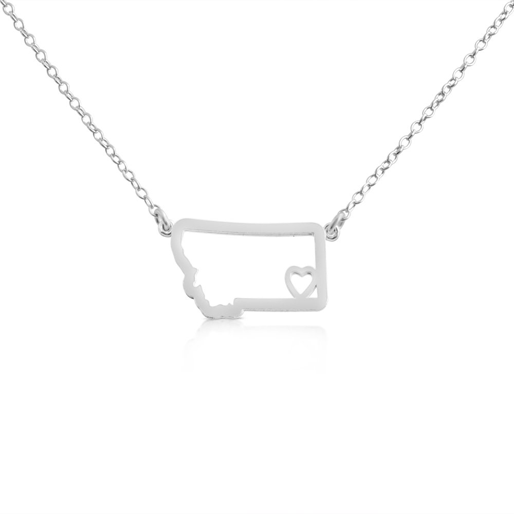 925 Sterling Silver Small Montana Necklace - Home is Where The Heart is - Perfect for State Pride & Gift Giving