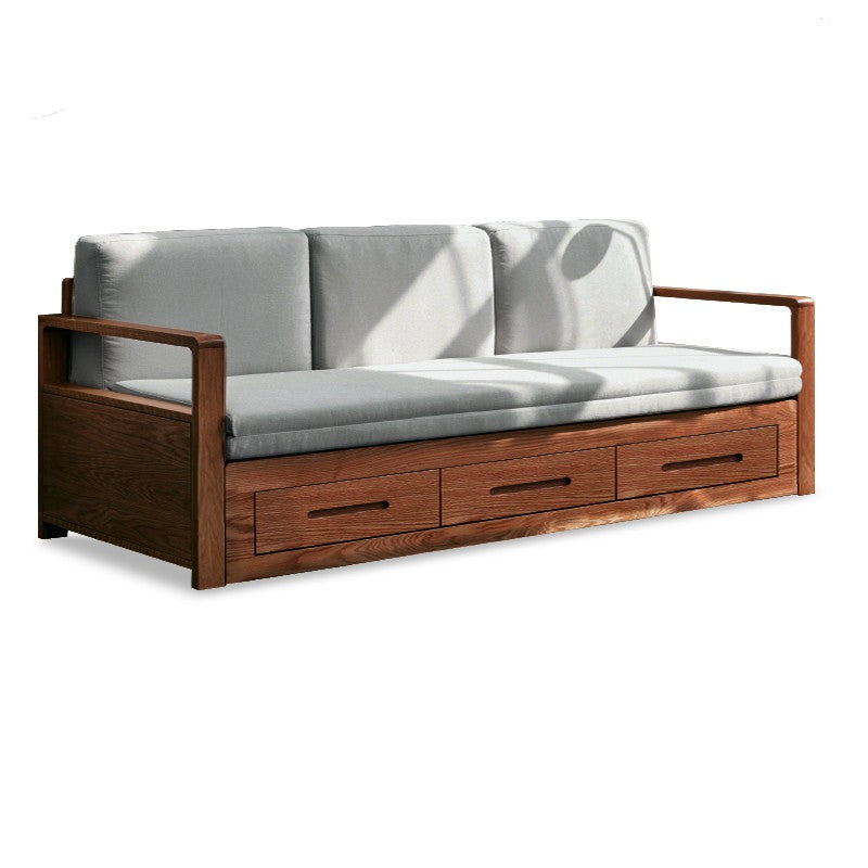 Oak Solid Wood Folding Storage Sofa Bed - Convertible Guest Bed & Space-Saving Furniture for Small Apartments, Living Rooms & Dorm Rooms