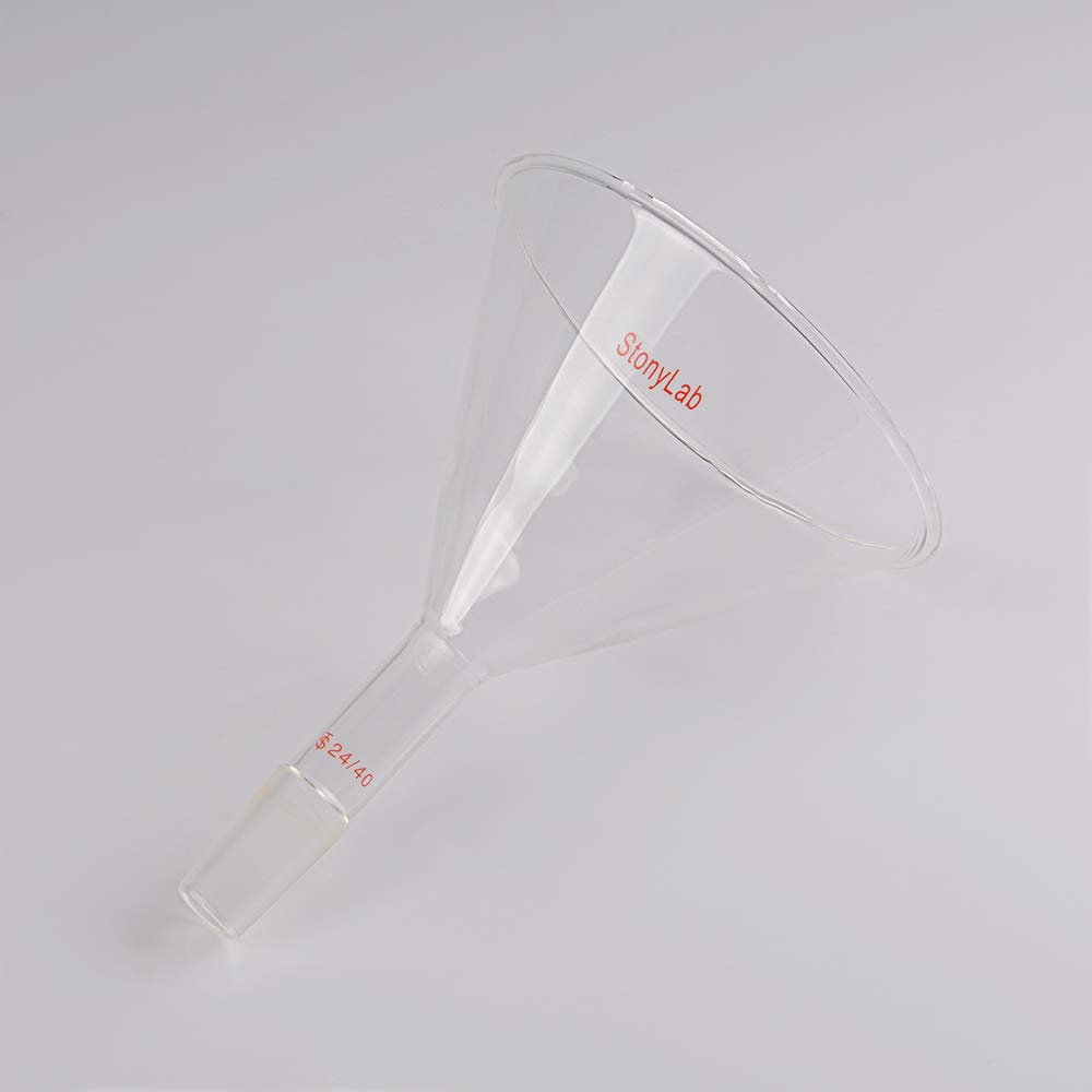 StonyLab Glass Short Stem Powder Funnel - 150mm Top Diameter, 24/40 Inner Joint - Premium Filter Funnel for Chemistry Labs & Essential Oil Distilling