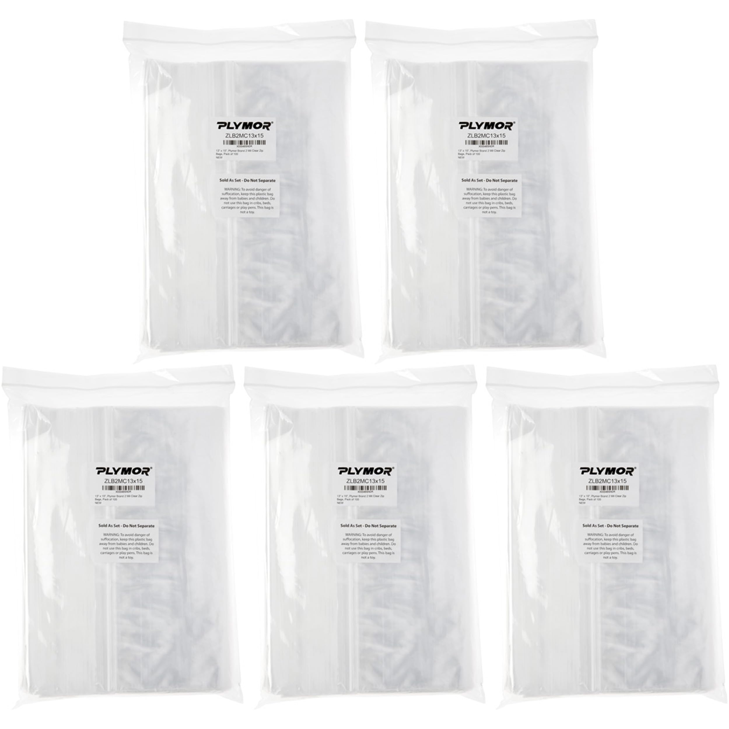 Plymor 13x15 Inch 2 Mil Reclosable Zipper Plastic Bags - Pack of 500 | Food Storage, Craft Supplies & Small Parts Organization | Airtight Seal for Snacks, Beads, Hardware & More