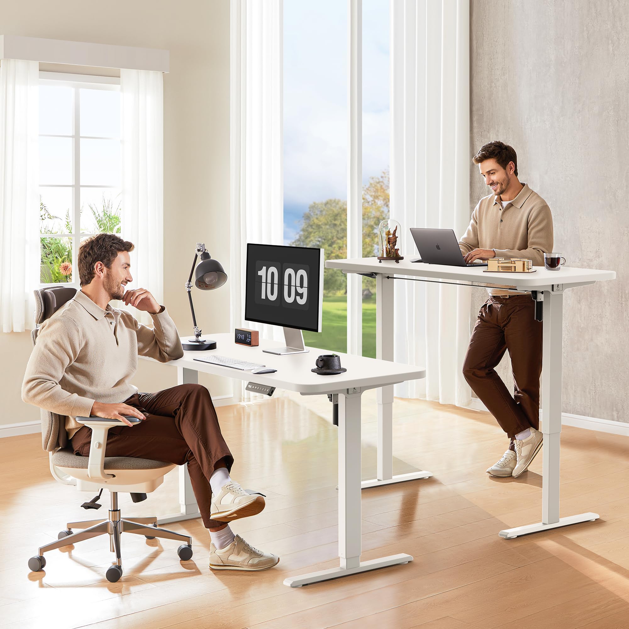 48x24 Inches Electric Standing Desk - Seamless One-Piece Height Adjustable Desk for Home Office | Ergonomic Sit to Stand Computer Workstation (White) - Perfect for Remote Work, Gaming & Study Spaces