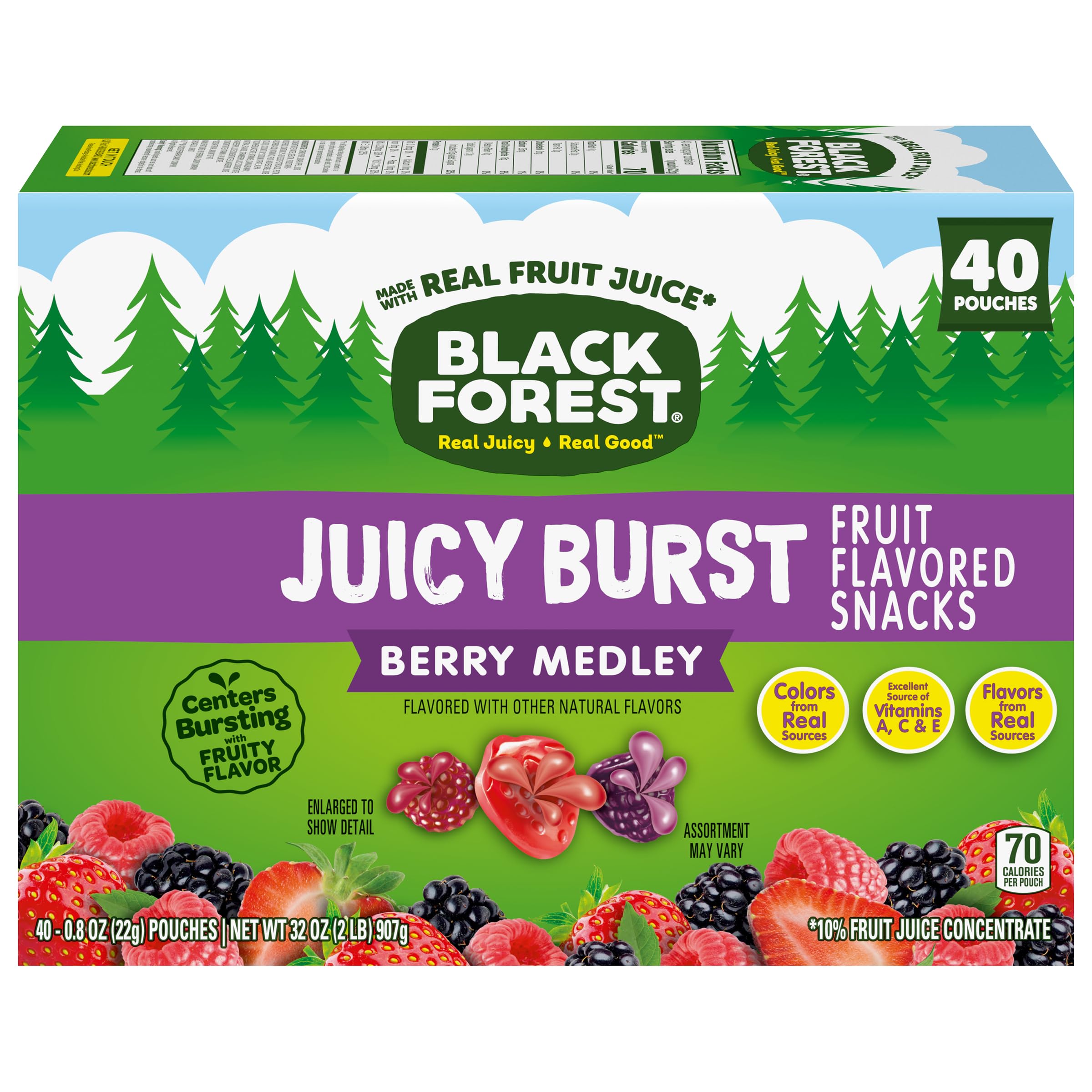 Black Forest Organic Juicy Burst Mixed Berry Fruit Snacks - 0.8oz (40 Count) - Gluten Free, Vegan Gummy Treats for Kids Lunch Box, School Snacks & On-the-Go Healthy Snacking