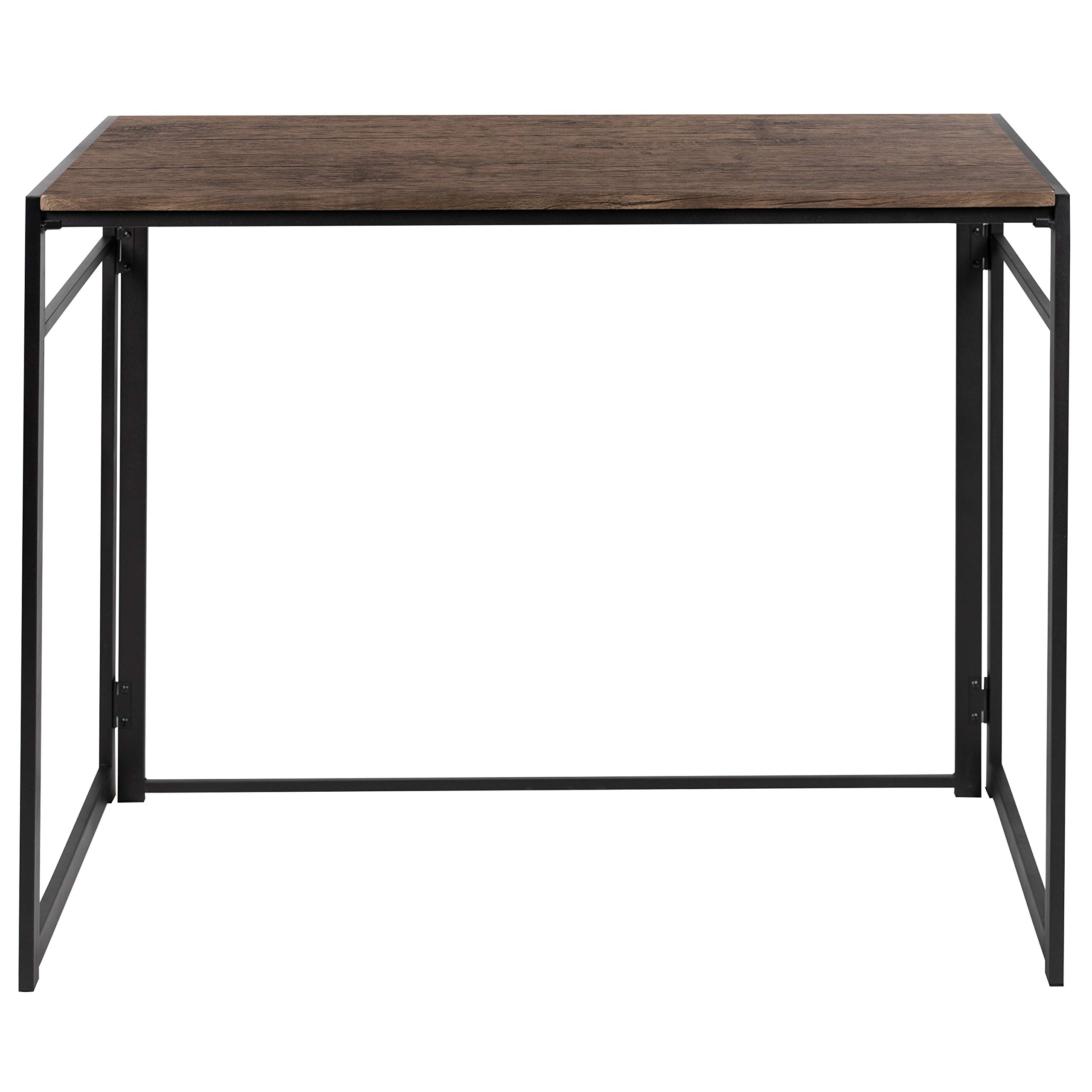 Merrick Lane Perth Computer Desk - Modern Black Frame Folding Office Desk with Rustic Wood Grain - Perfect for Home Office, Small Spaces & Remote Work