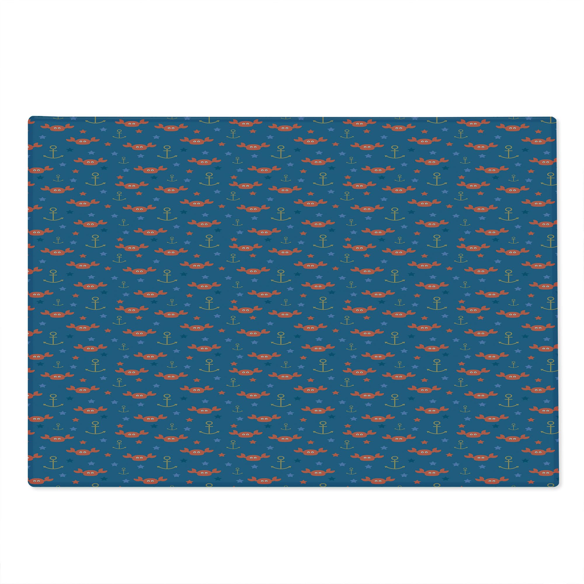 Ambesonne Under the Sea Cartoon Style Cutting Board - Tempered Glass Serving Board with Sea Crabs, Stars & Anchors - Large Decorative Kitchen Accessory for Seafood Parties, Beach Themed Dinners & Coastal Home Decor