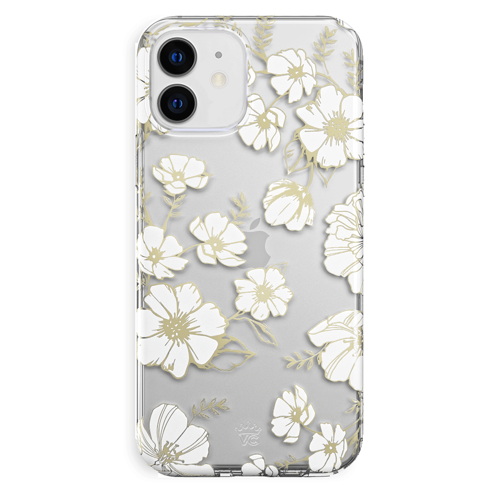 Elegant White & Gold Floral Transparent iPhone Case - Slim Protective Cover for iPhone 12/13/14/15 - Perfect for Everyday Use, Office & Special Occasions