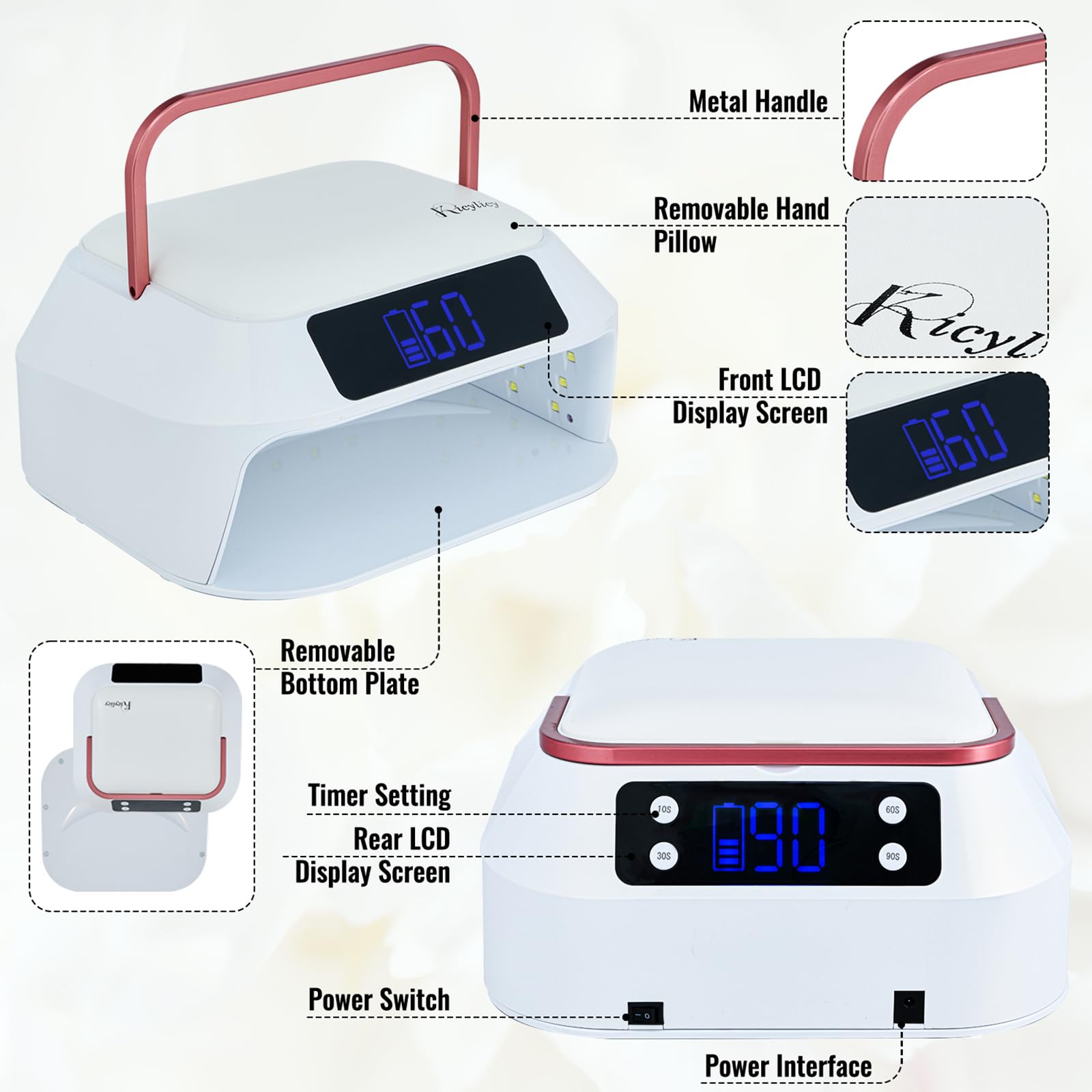 Professional 218W Rechargeable UV LED Nail Lamp with 30000mAh Battery - 82 LED Nail Dryer for Salon & Home Use, Dual Display & Detachable Hand Pillow - Perfect for Gel Polish Curing, Manicures & Pedicures