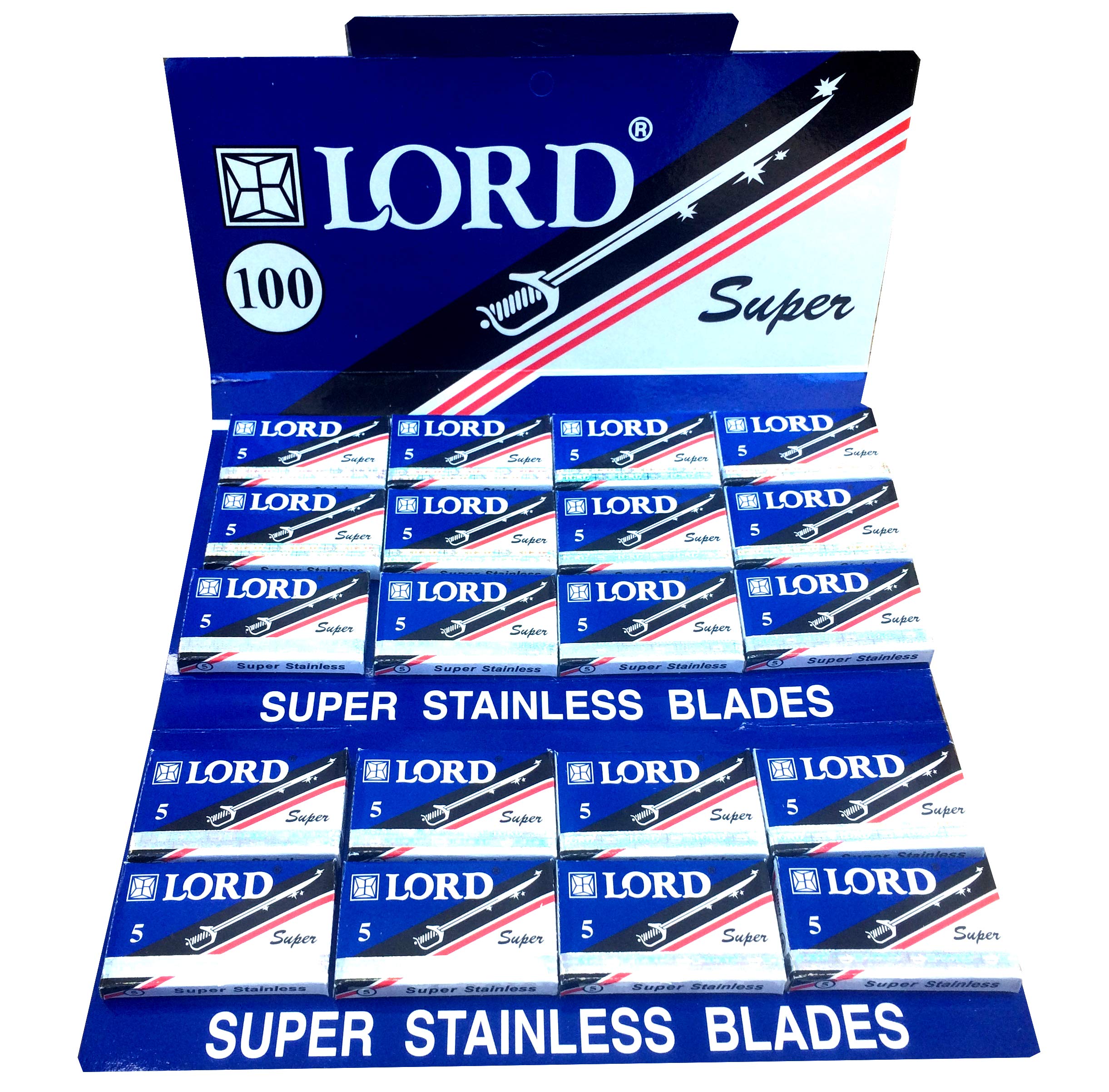 100 Lord Super Stainless Double Edge Safety Razor Blades - Premium Shaving Blades for Men | Smooth & Comfortable Shave for Face, Head & Body | Perfect for Wet Shaving & Travel Kits