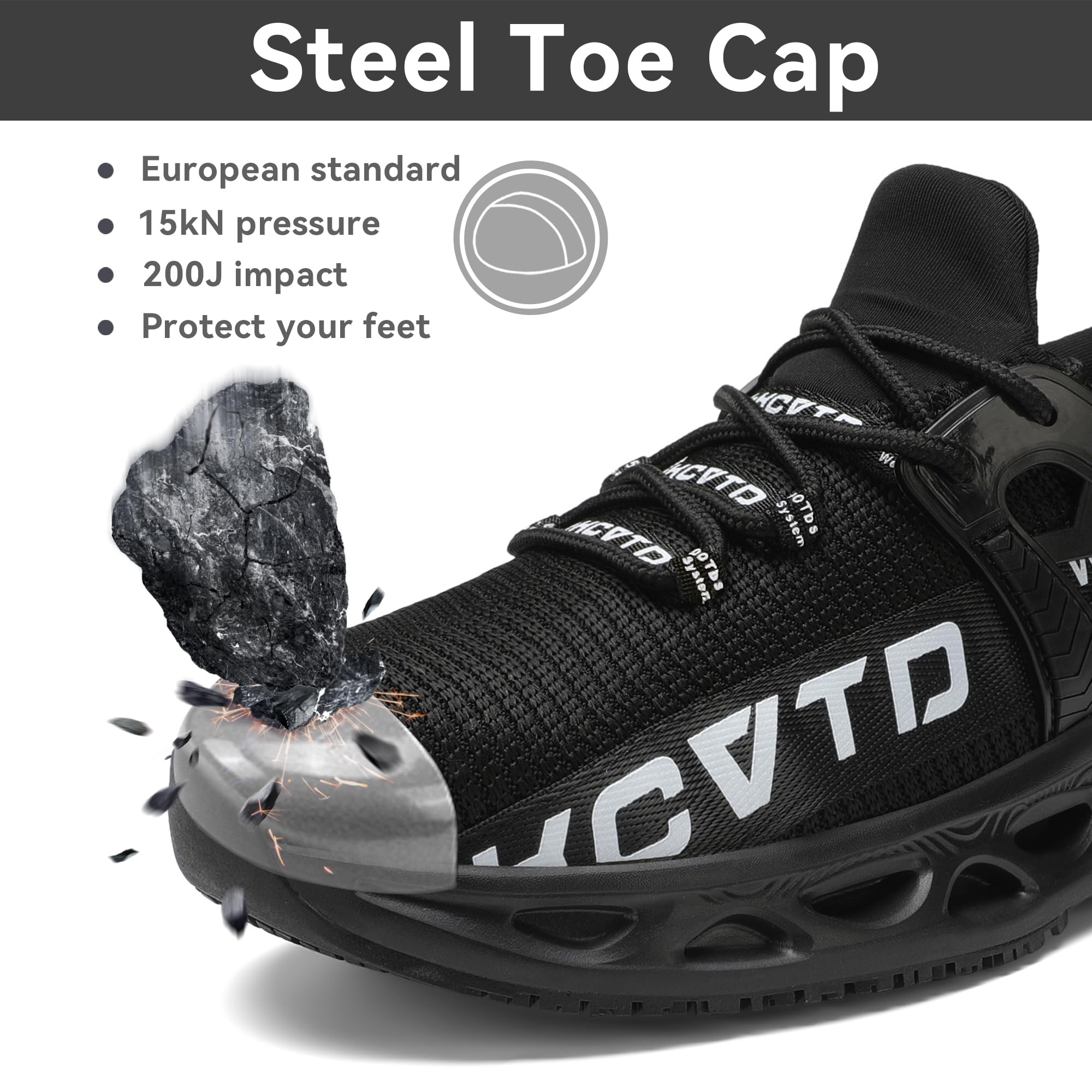 KCVTD Steel Toe Work Shoes for Men & Women - Safety Sneakers with Puncture Proof & Slip Resistant Construction - Durable for Construction, Warehouse & Industrial Work