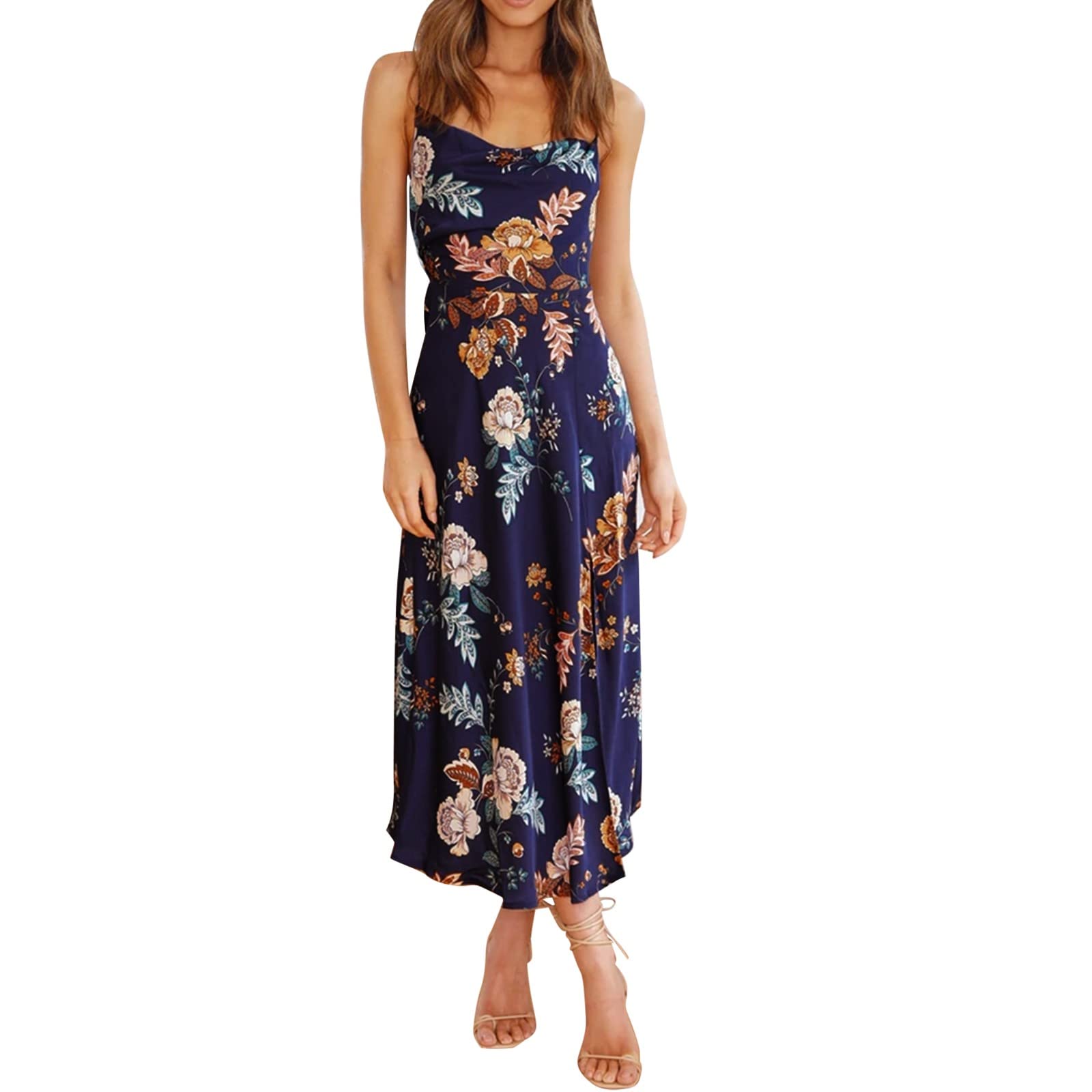 Women's Floral Print Mini Dress - Adjustable Straps, Sleeveless, Thigh Split Design - Sexy Cami Midi Dress for Summer, Date Night & Party Wear