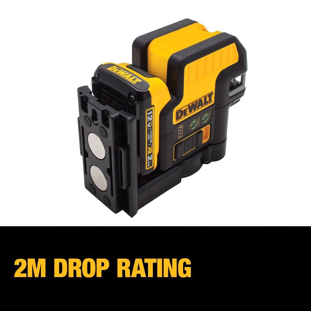 DEWALT DW0822LG 12V MAX Green Cross Line Laser Level with 2 Spot - Self-Leveling for Construction, Carpentry, and DIY Projects
