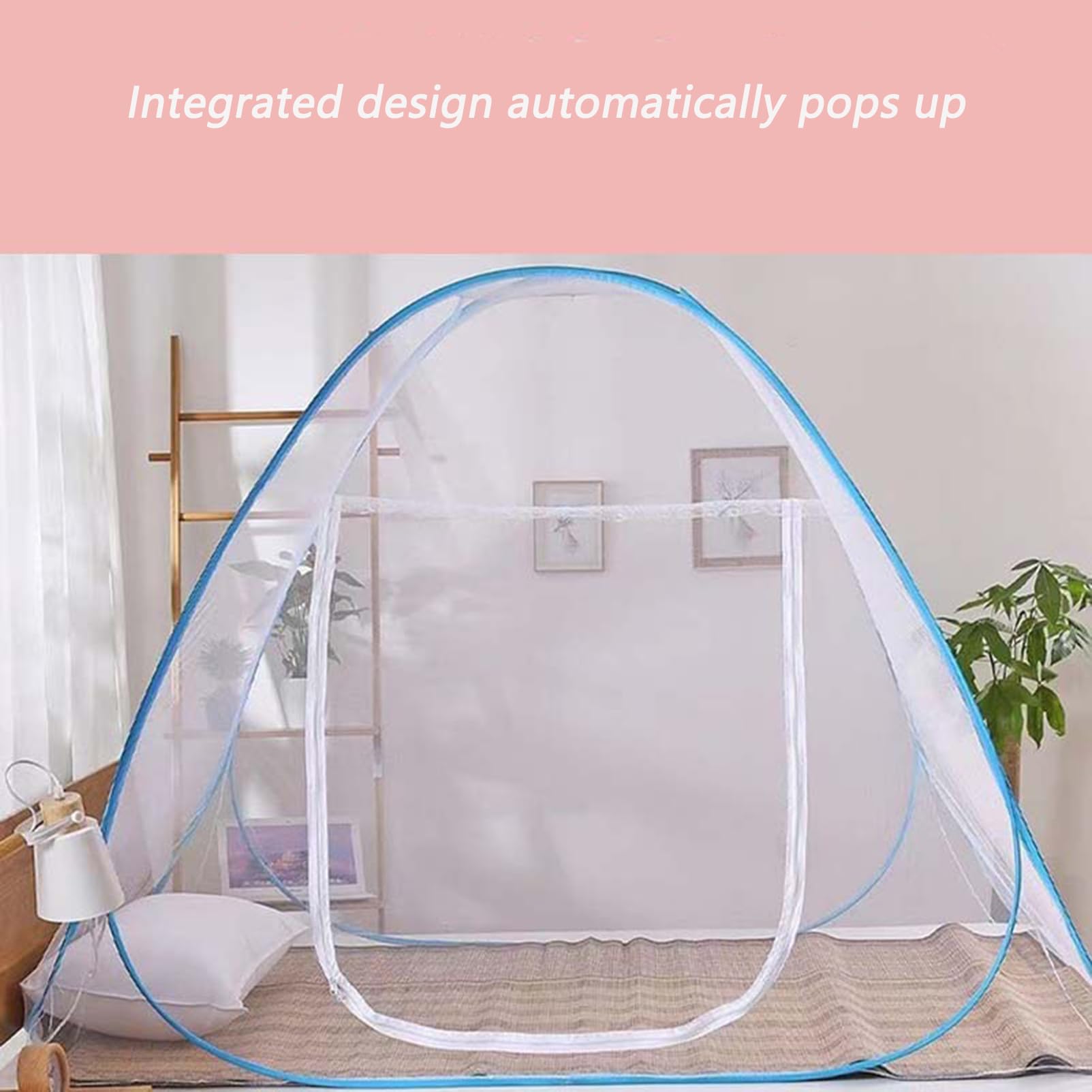 CYzpf Pop-Up Folding Bed Tent - Portable Mosquito Net Canopy with Stainless Steel Frame, Breathable Blue Netting for Indoor/Outdoor Use - Perfect for Camping, Backyard, and Kids' Room Protection