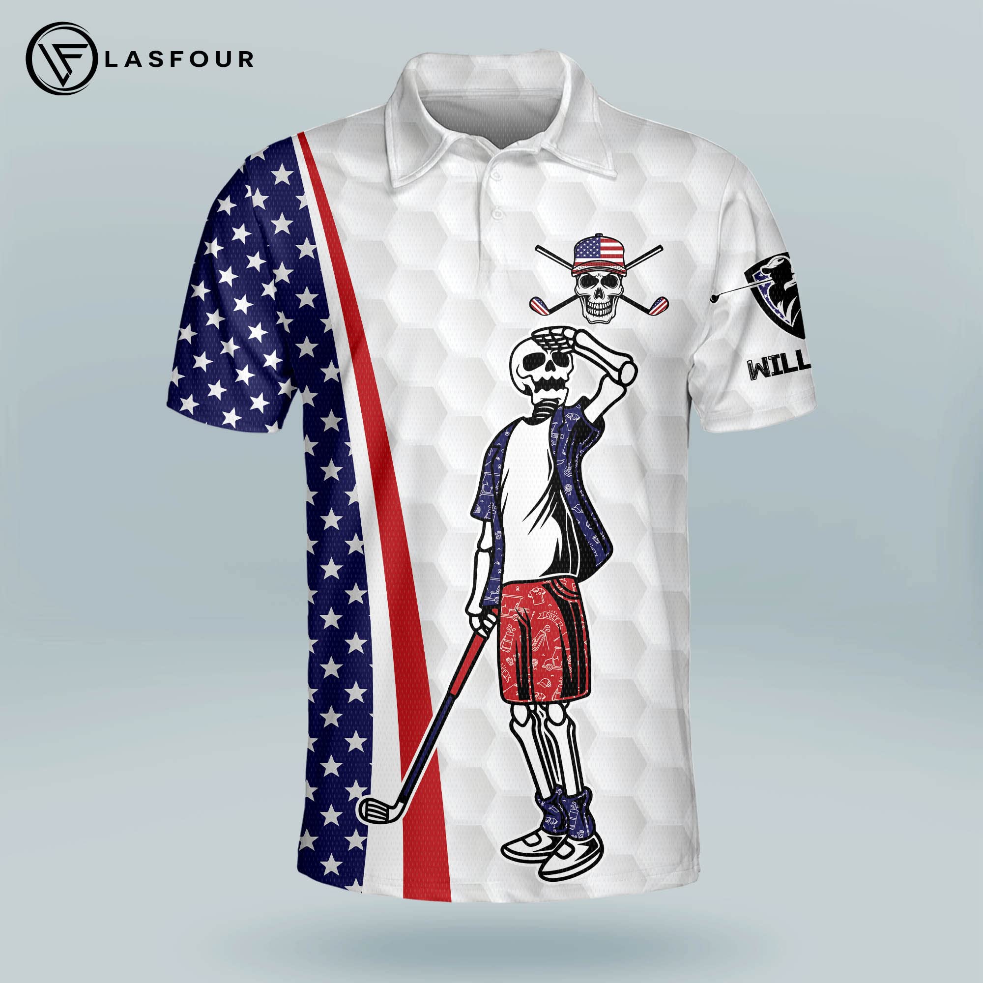 LASFOUR Personalized Patriotic Golf Polo Shirt for Men - American Flag Design, Moisture-Wicking Dry Fit Short Sleeve Performance Polo - Perfect for Golf Tournaments, 4th of July Celebrations & Patriotic Events